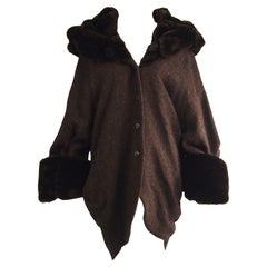 Incredible Harris Tweed Vintage Cocoon Coat with Glamorous Faux Fur Trim, 1980s