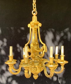 French Doré Bronze Neoclassical Lion Tassel Chandelier attrib. to Henri Vian