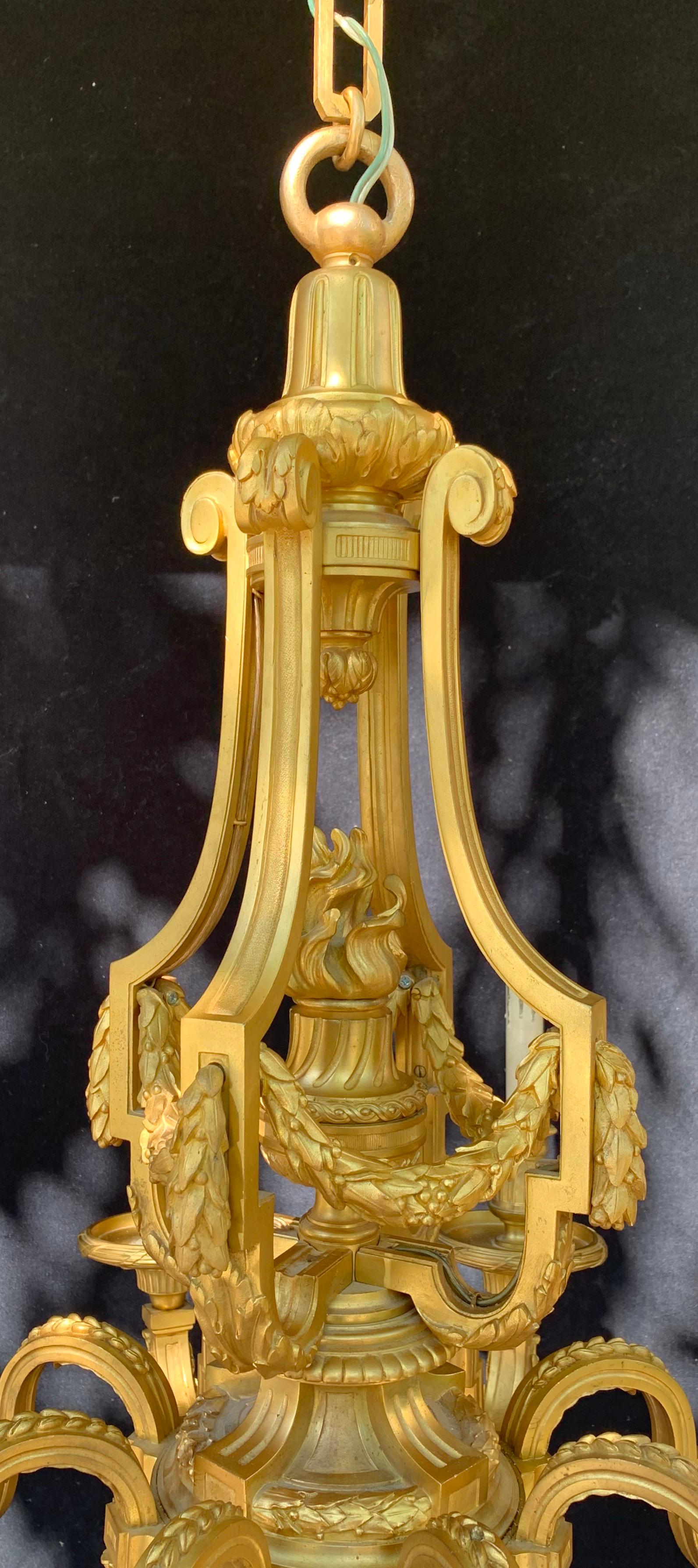 Belle Époque French Doré Bronze Neoclassical Lion Tassel Chandelier attrib. to Henri Vian