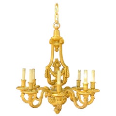 French Doré Bronze Neoclassical Lion Tassel Chandelier attrib. to Henri Vian