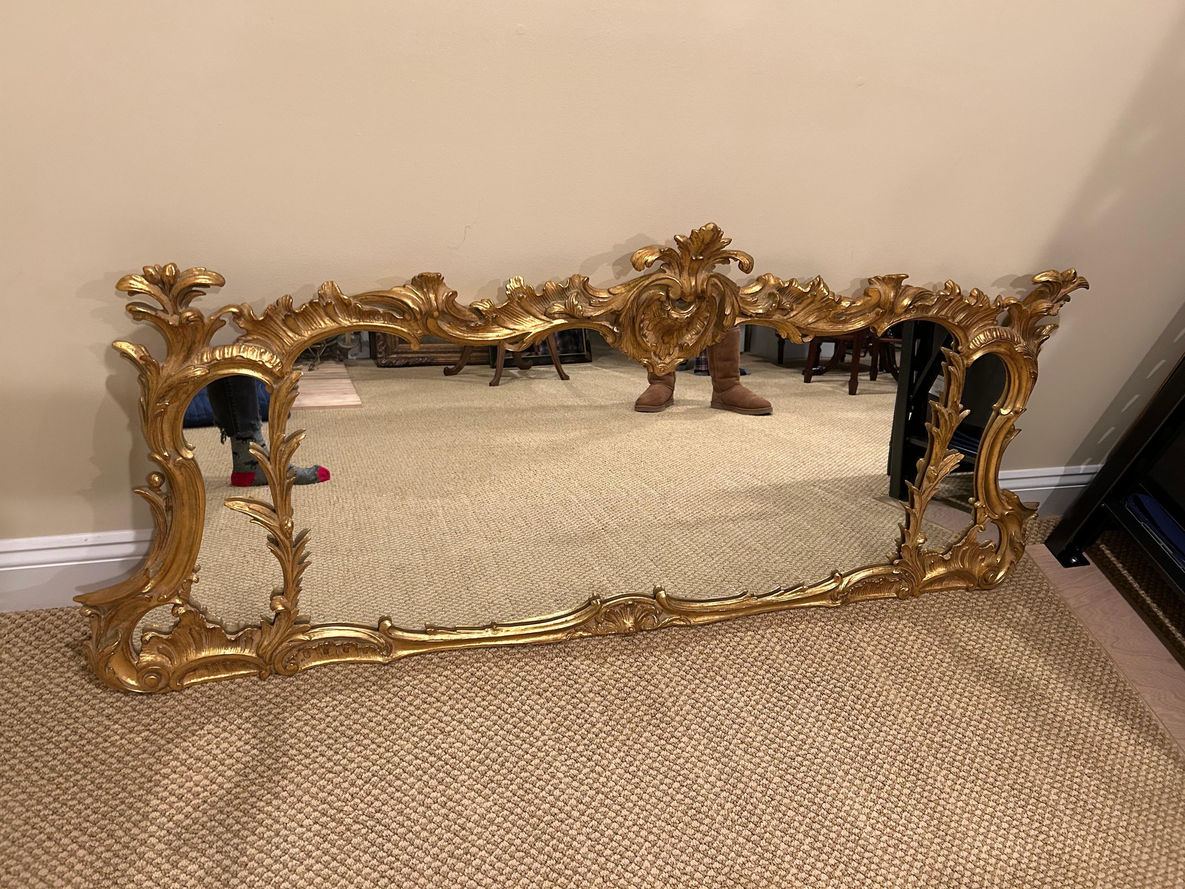 Incredible Horizontal Ornate French Style Fancy Mantel Mirror In Good Condition For Sale In Hopewell, NJ