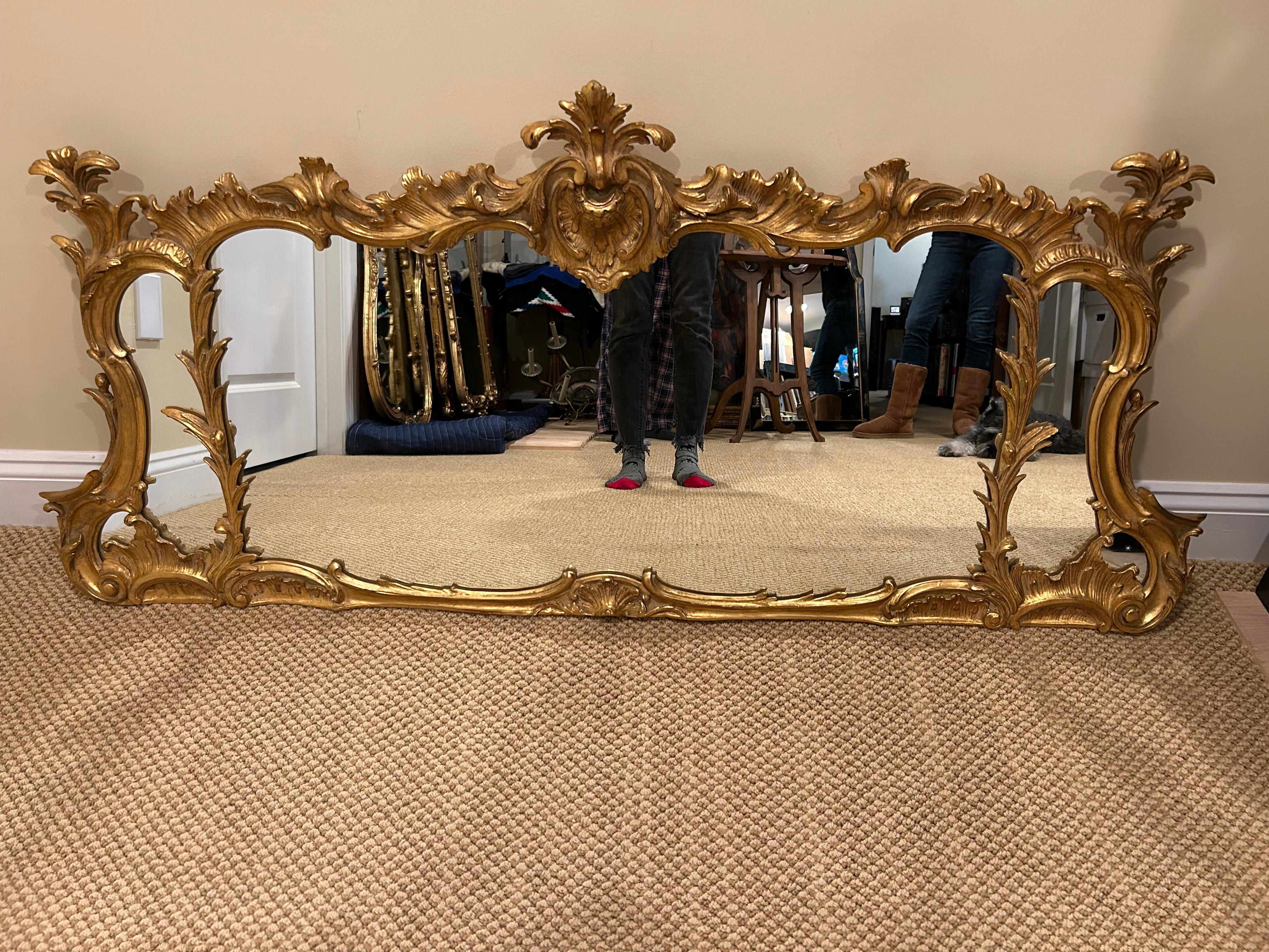 Contemporary Incredible Horizontal Ornate French Style Fancy Mantel Mirror For Sale