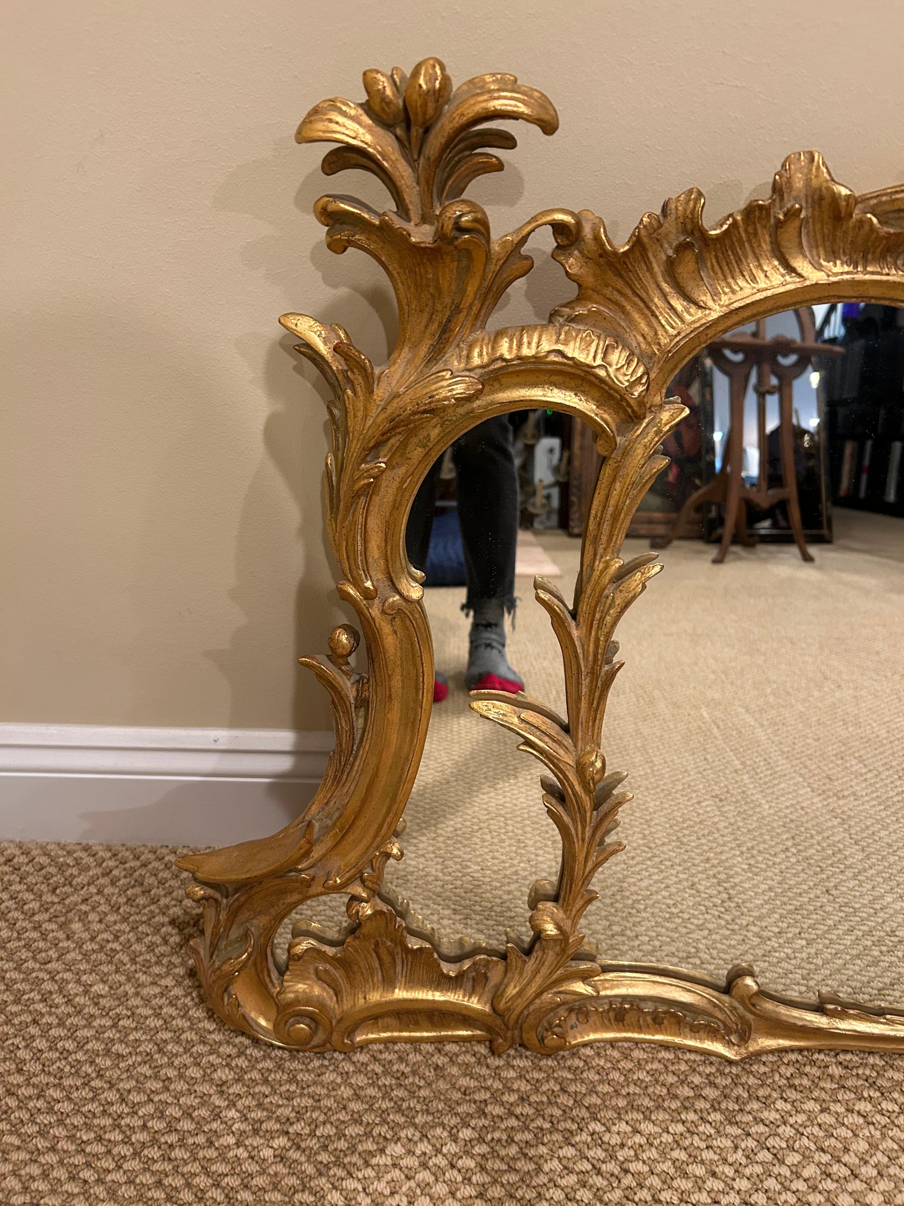 Gesso Incredible Horizontal Ornate French Style Fancy Mantel Mirror For Sale