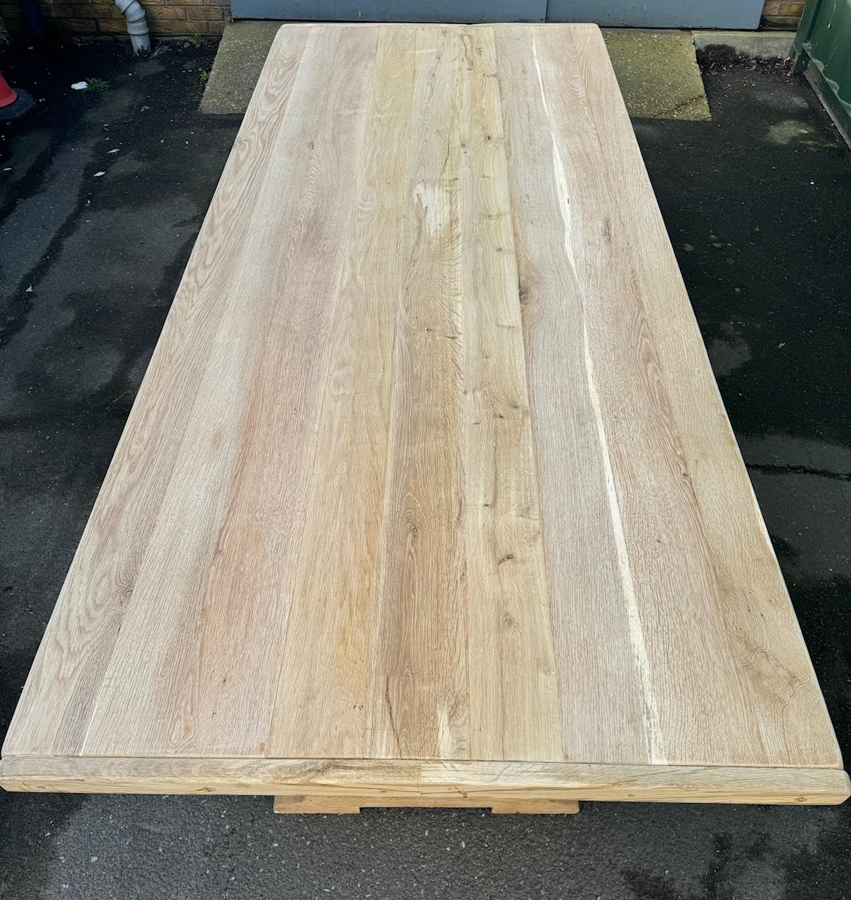 An Incredible Solid Oak Farmhouse Dining Table, both long at over 3 Meters and very rarely Deep also at 1.25 Meters. Sitting on a triple base which is also rare and a nice feature. French in origin and dating to the early 1920s, of very good quality