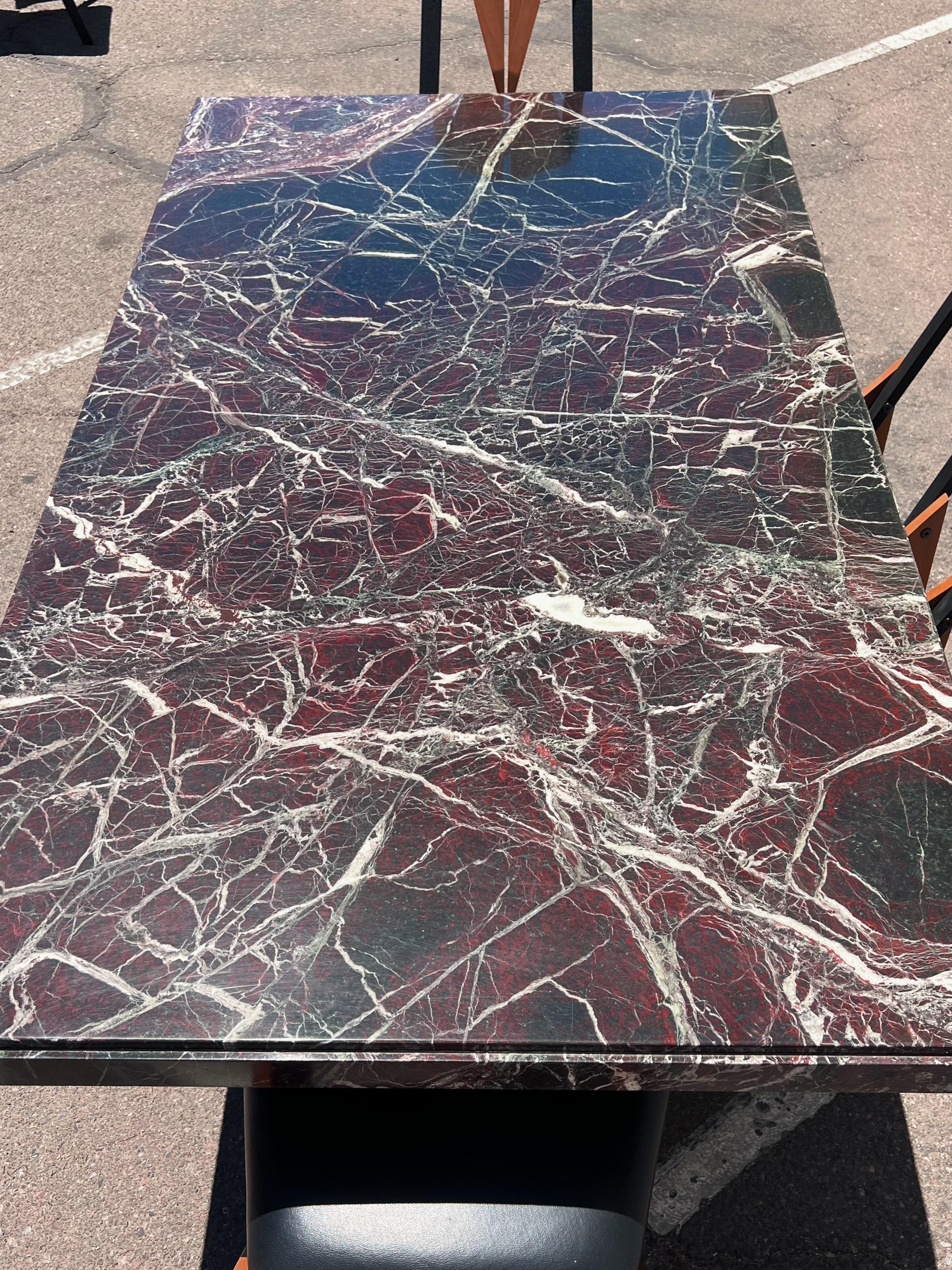 Mid-Century Modern Incredible Italian Rosso Levanto Marble Dining Table