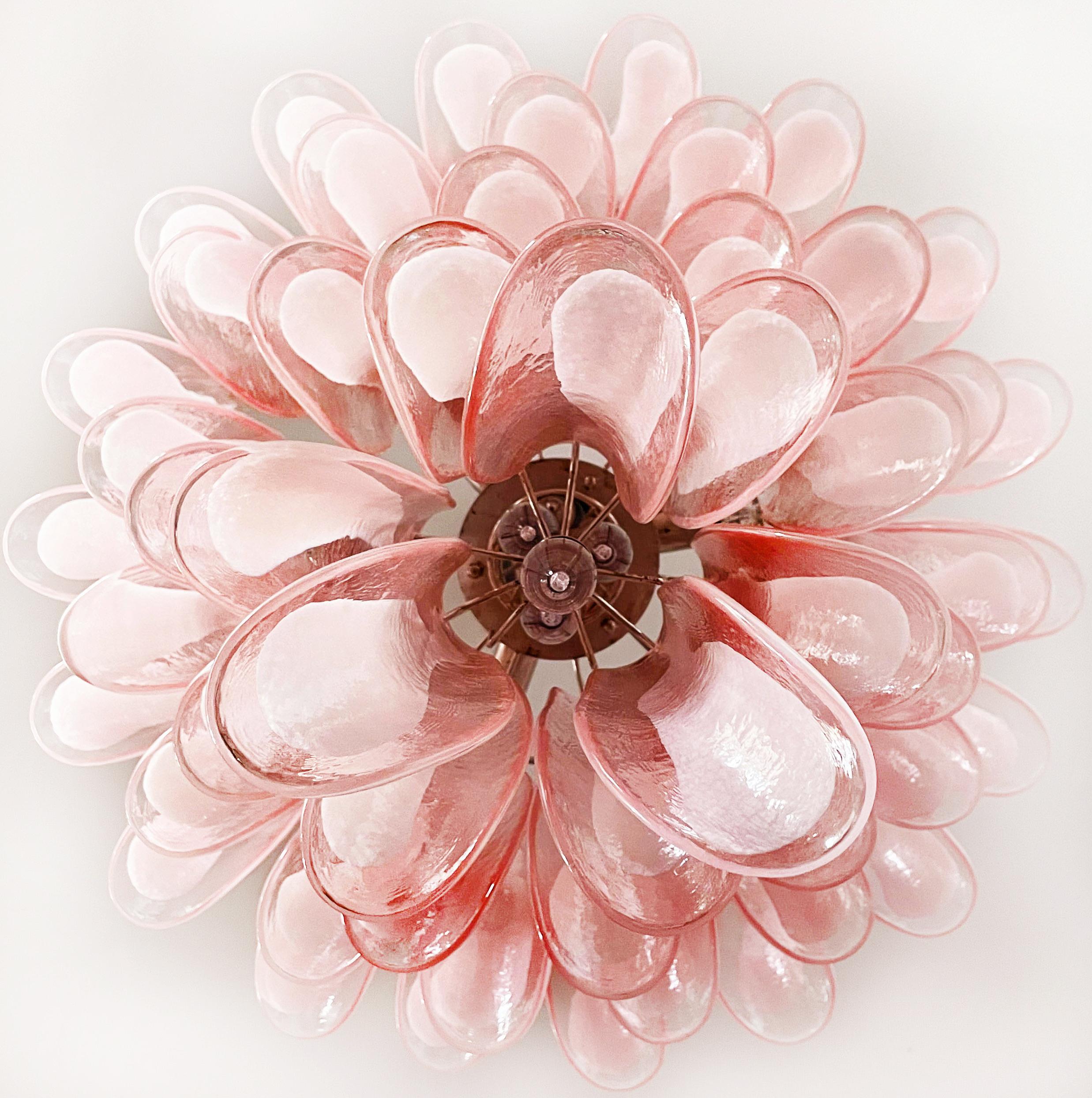 Incredible Italian Vintage Murano Chandelier, 52 Pink Glass Petals For Sale 12