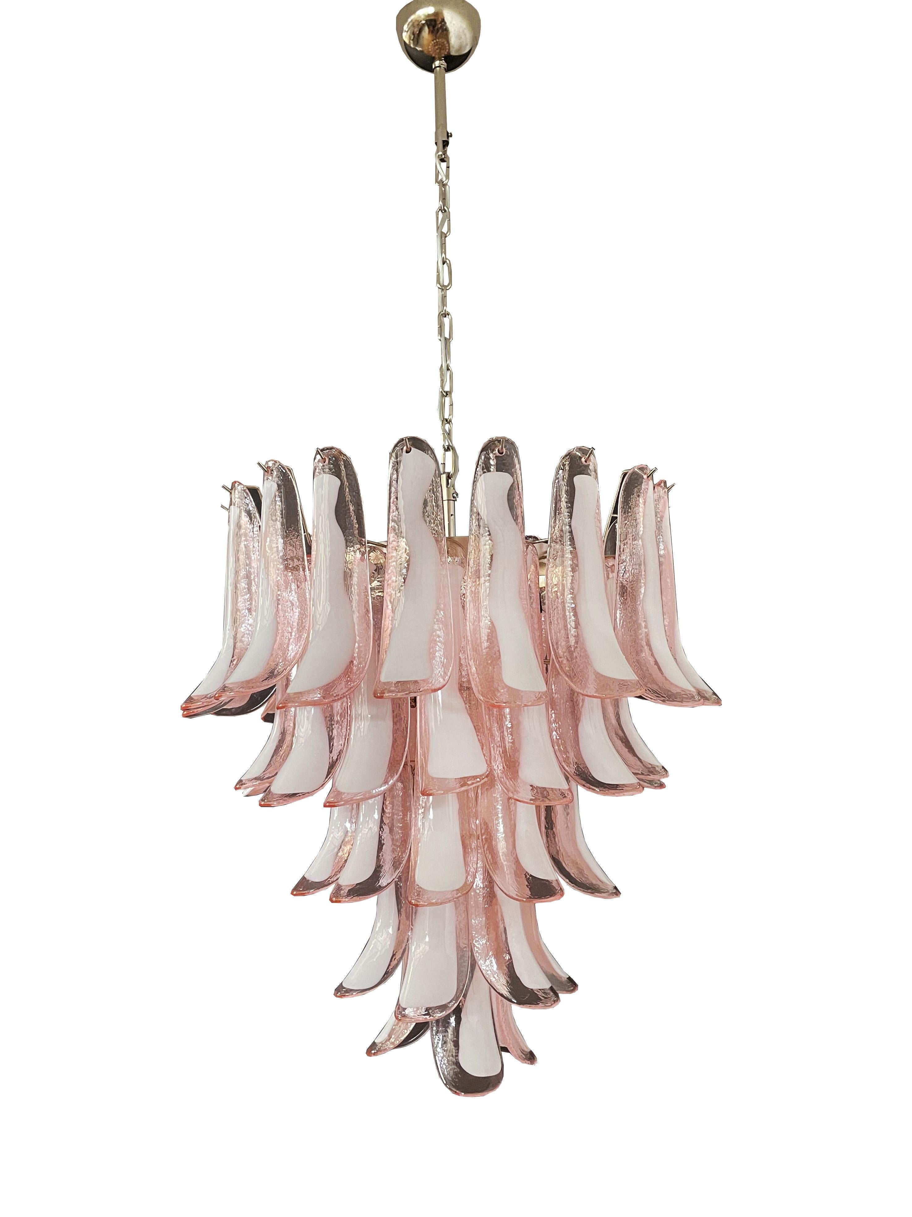 Incredible Italian Vintage Murano Chandelier, 52 Pink Glass Petals For Sale 1