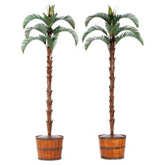 Incredible Large Pair Of Tole and Copper Palm Trees