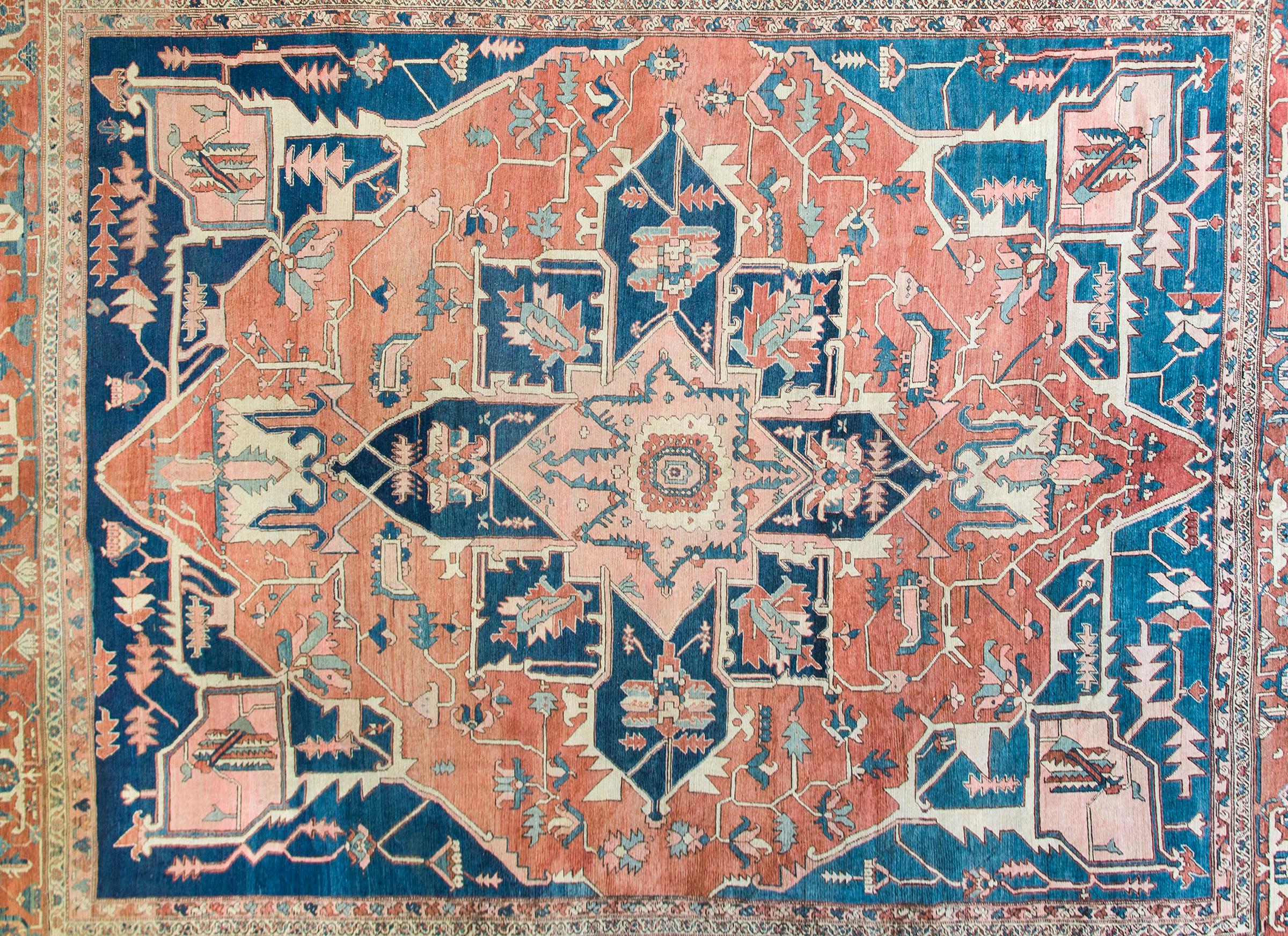 Hand-Knotted Incredible Late 19th Century Persian Serapi For Sale