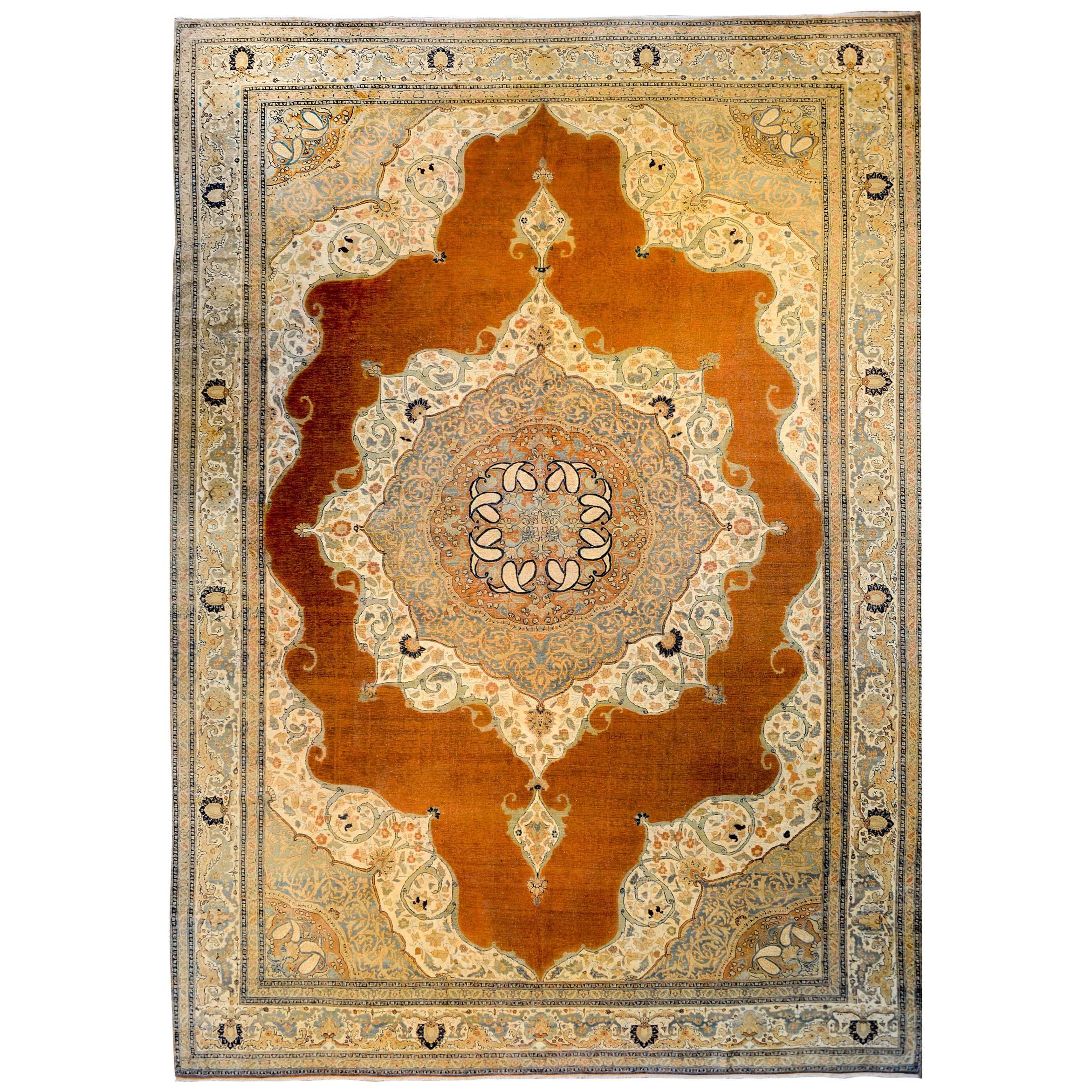 Incroyable tapis Haji Jalili de Tabriz de la fin du XIXe siècle
