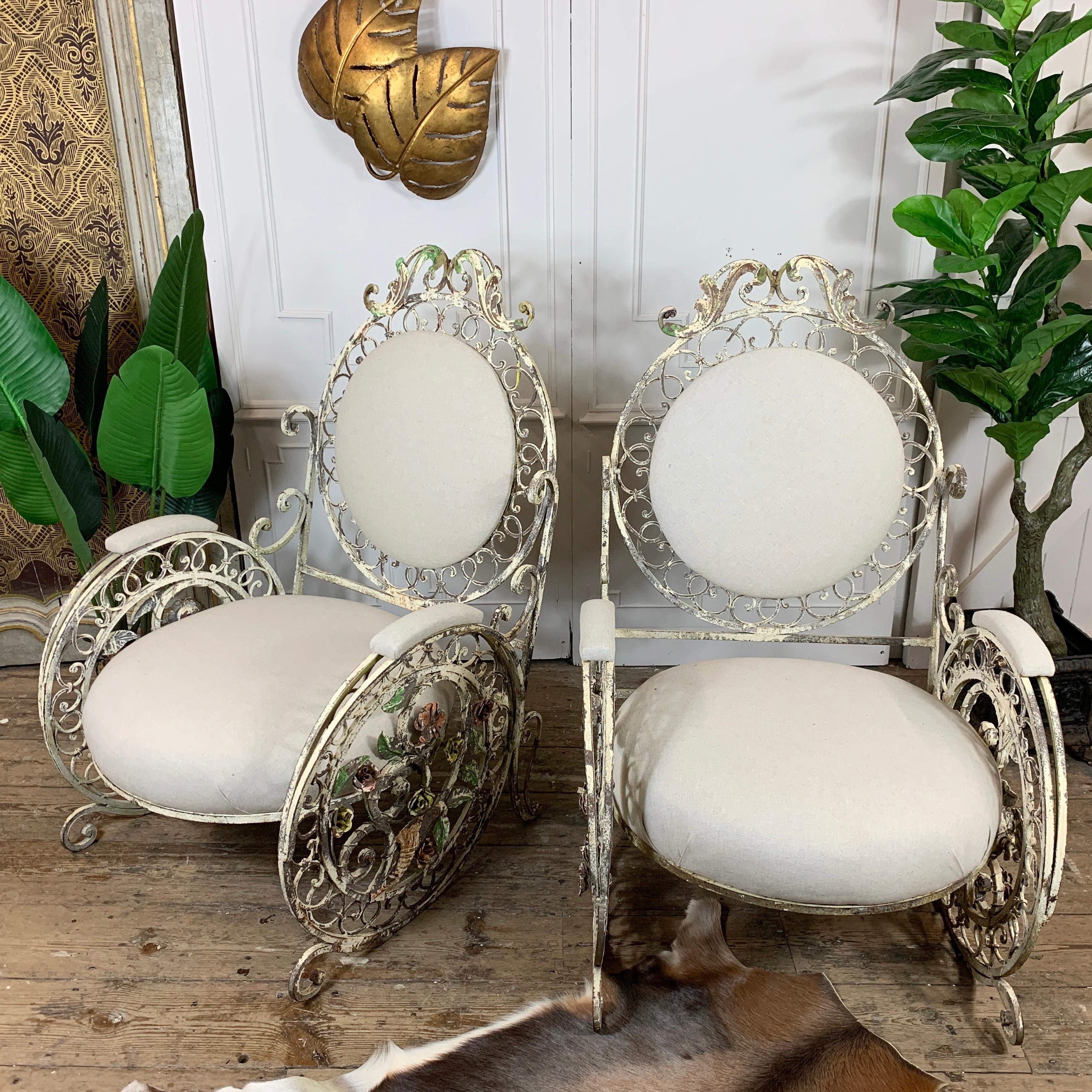 Late 19th Century White Wrought Iron French Chairs For Sale 1