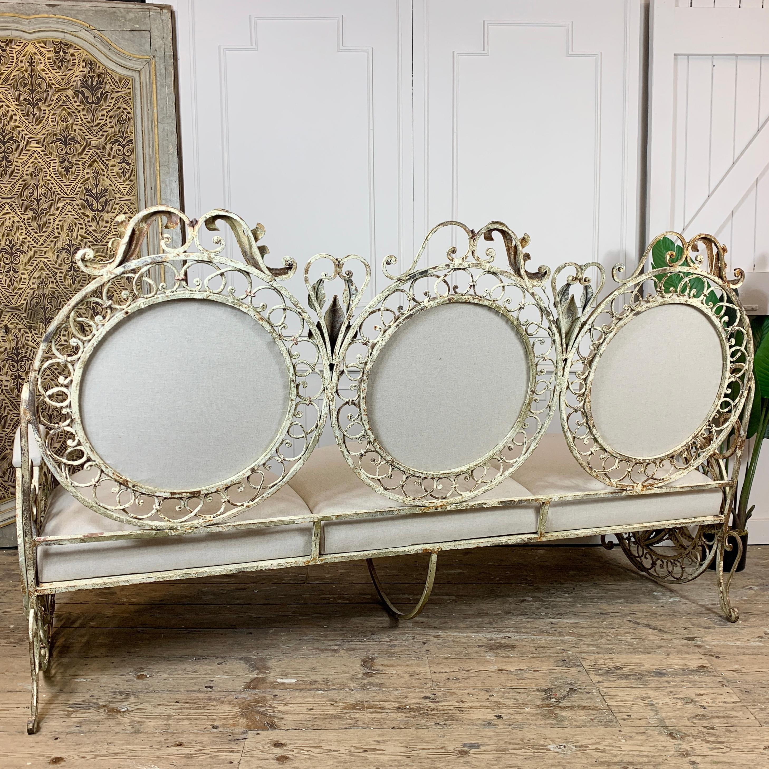 Late 19th Century White Wrought Iron French Settee For Sale 5