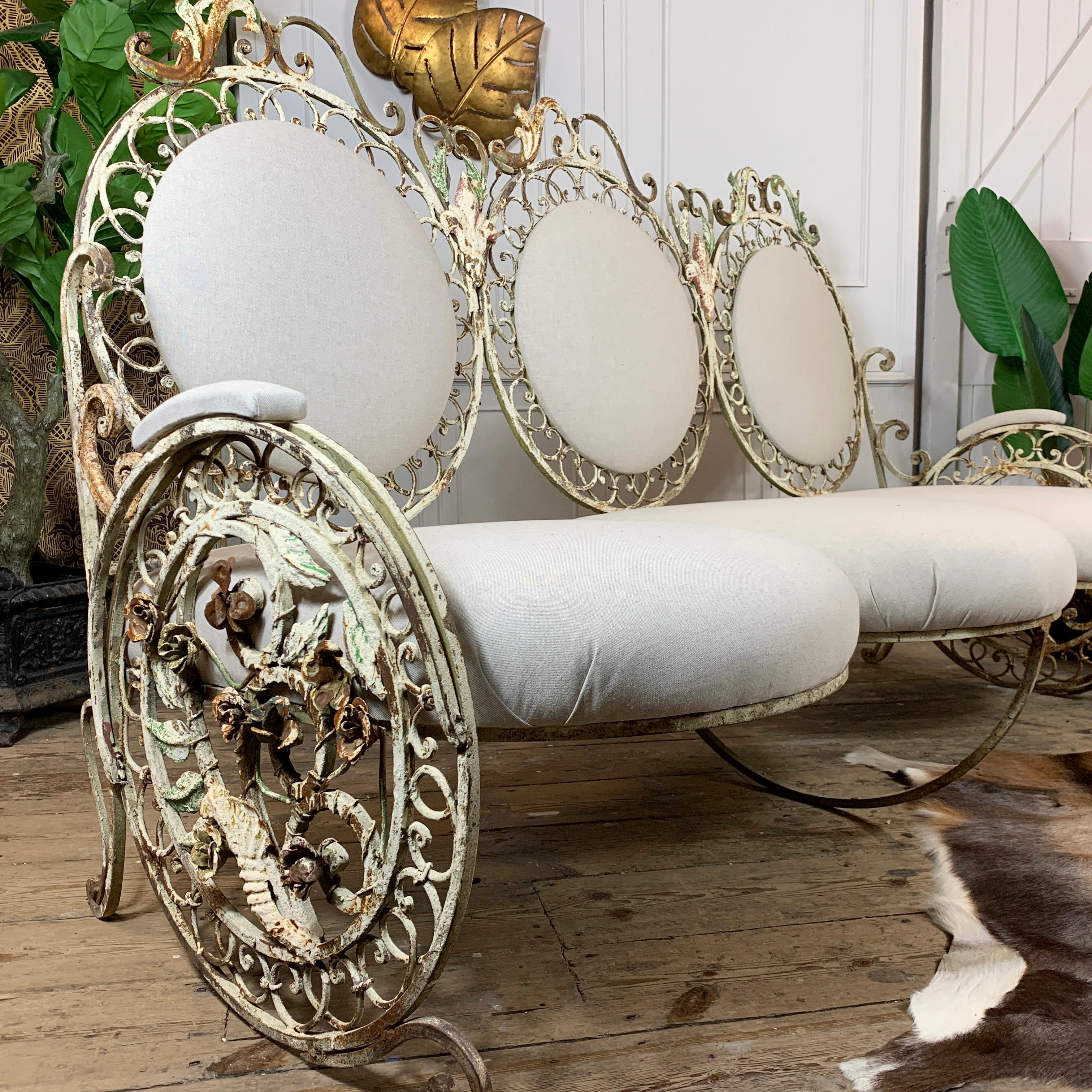 Late 19th Century White Wrought Iron French Settee For Sale 1