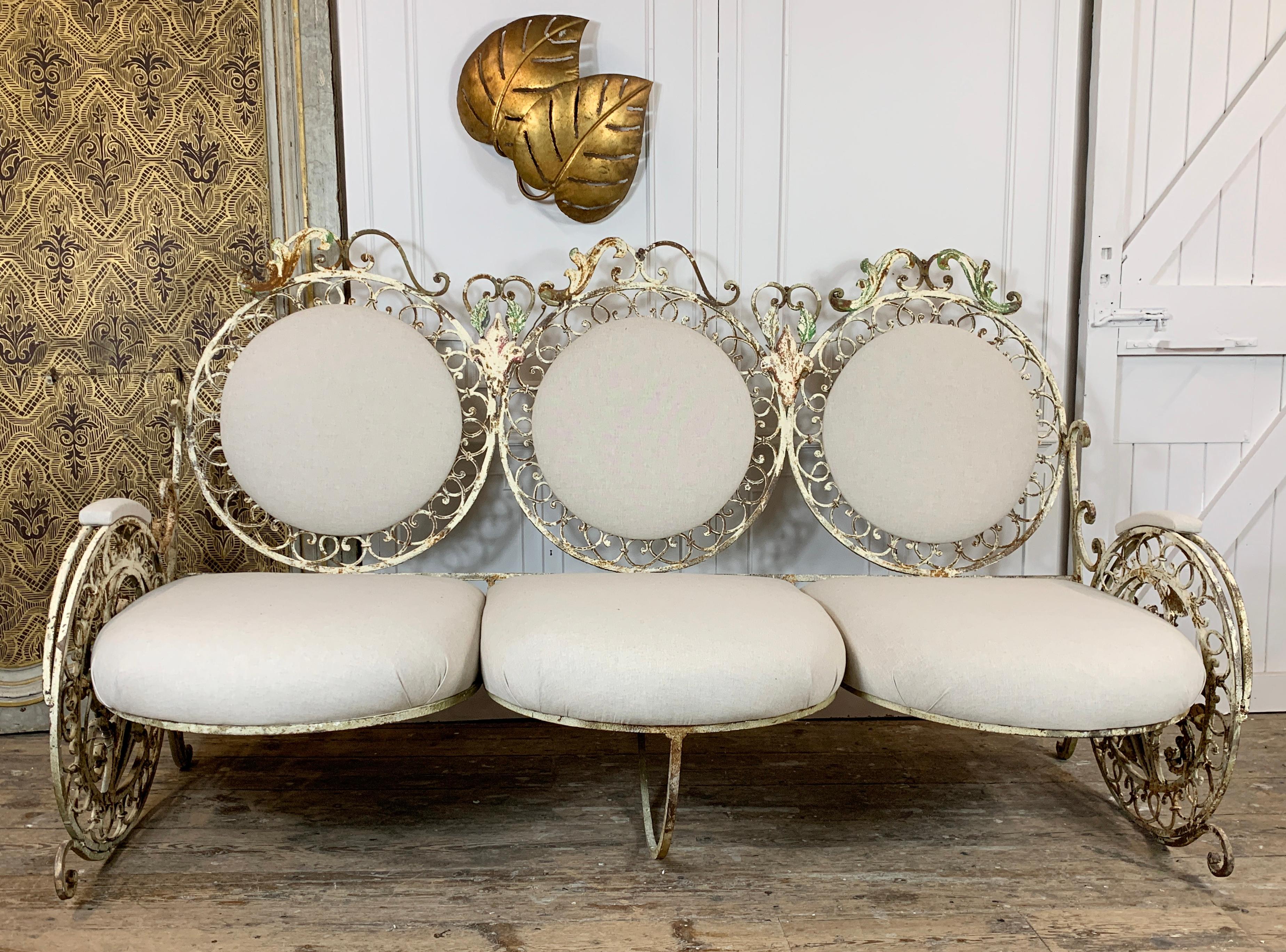 Late 19th Century White Wrought Iron French Settee For Sale 2