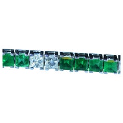Incredible Line Bracelet Set with Vivid Green Emeralds and Diamonds in Platinum