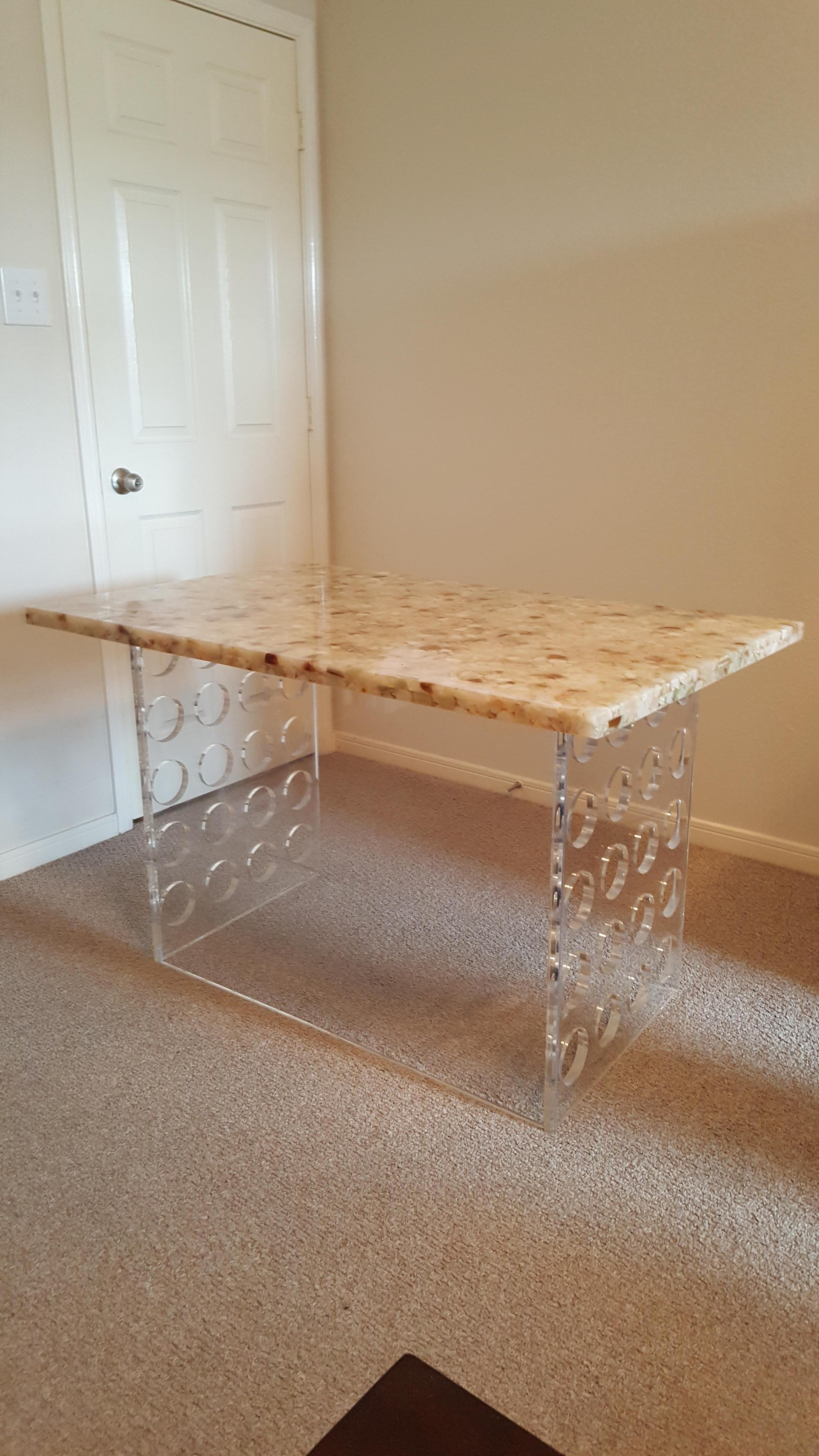 Post-Modern Incredible Lucite Desk with Riverstone Top For Sale