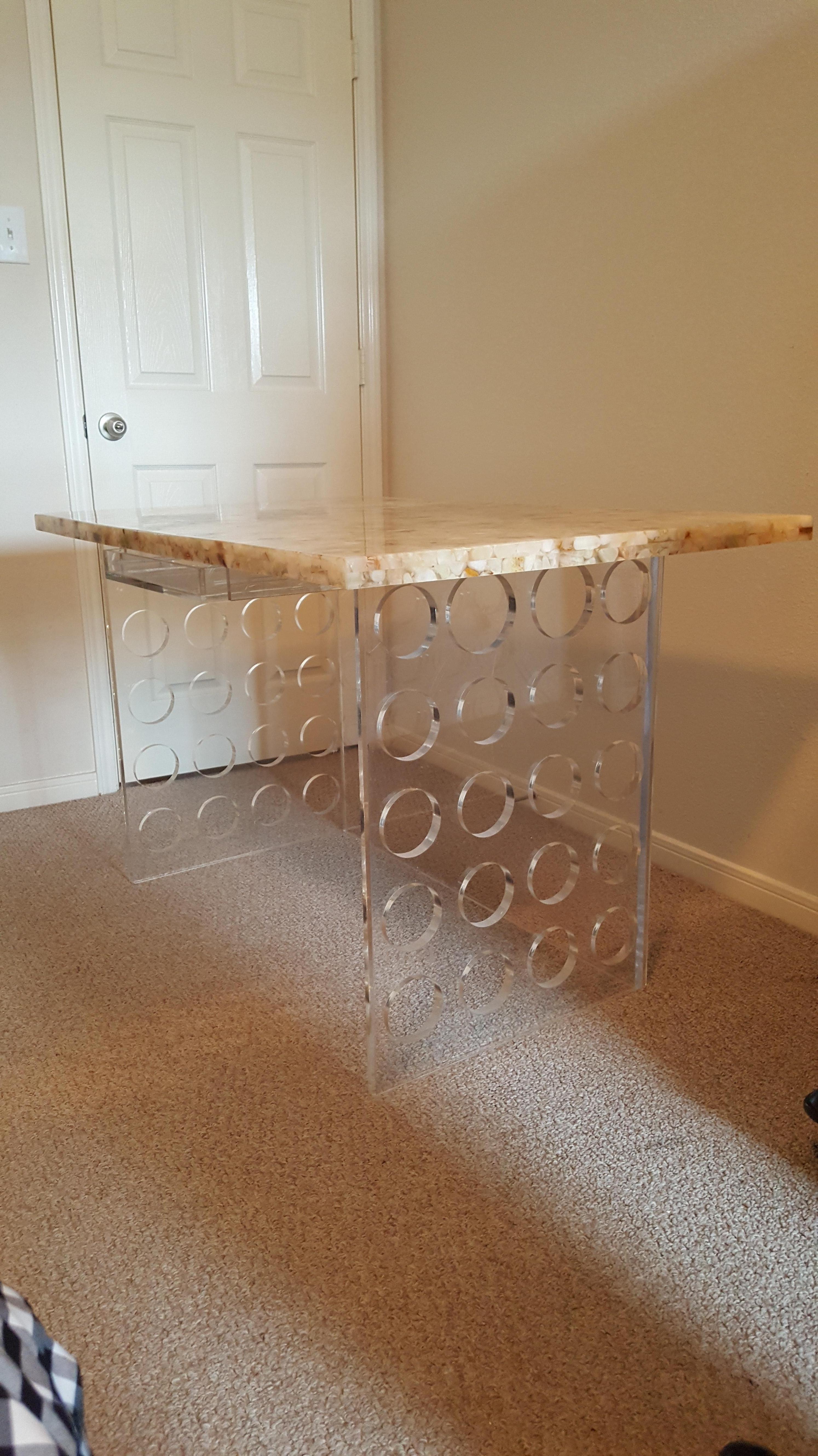 Incredible Lucite Desk with Riverstone Top In Good Condition For Sale In Houston, TX