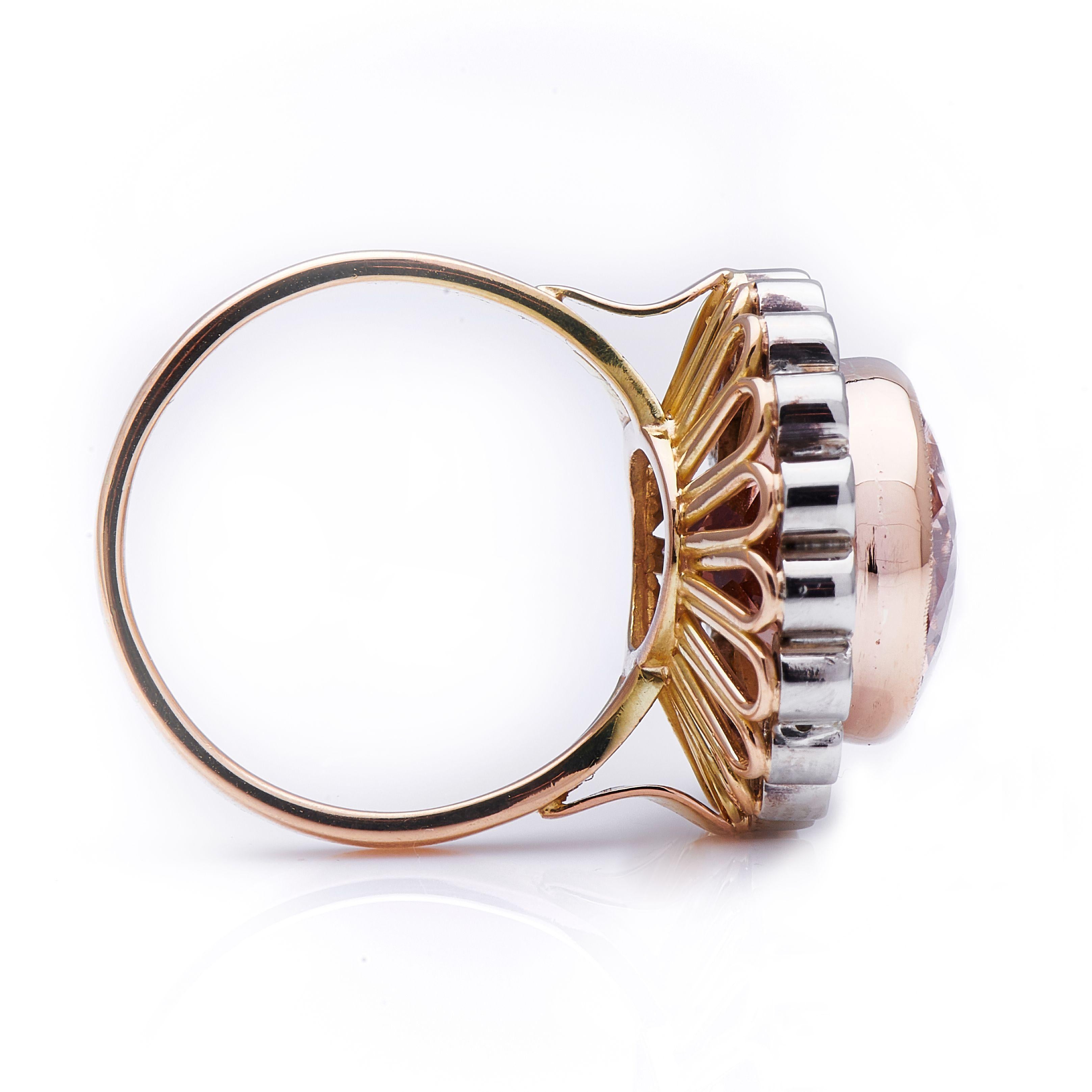 Women's Incredible Midcentury 1950s French 18 Carat Rose Gold Morganite and Diamond Ring
