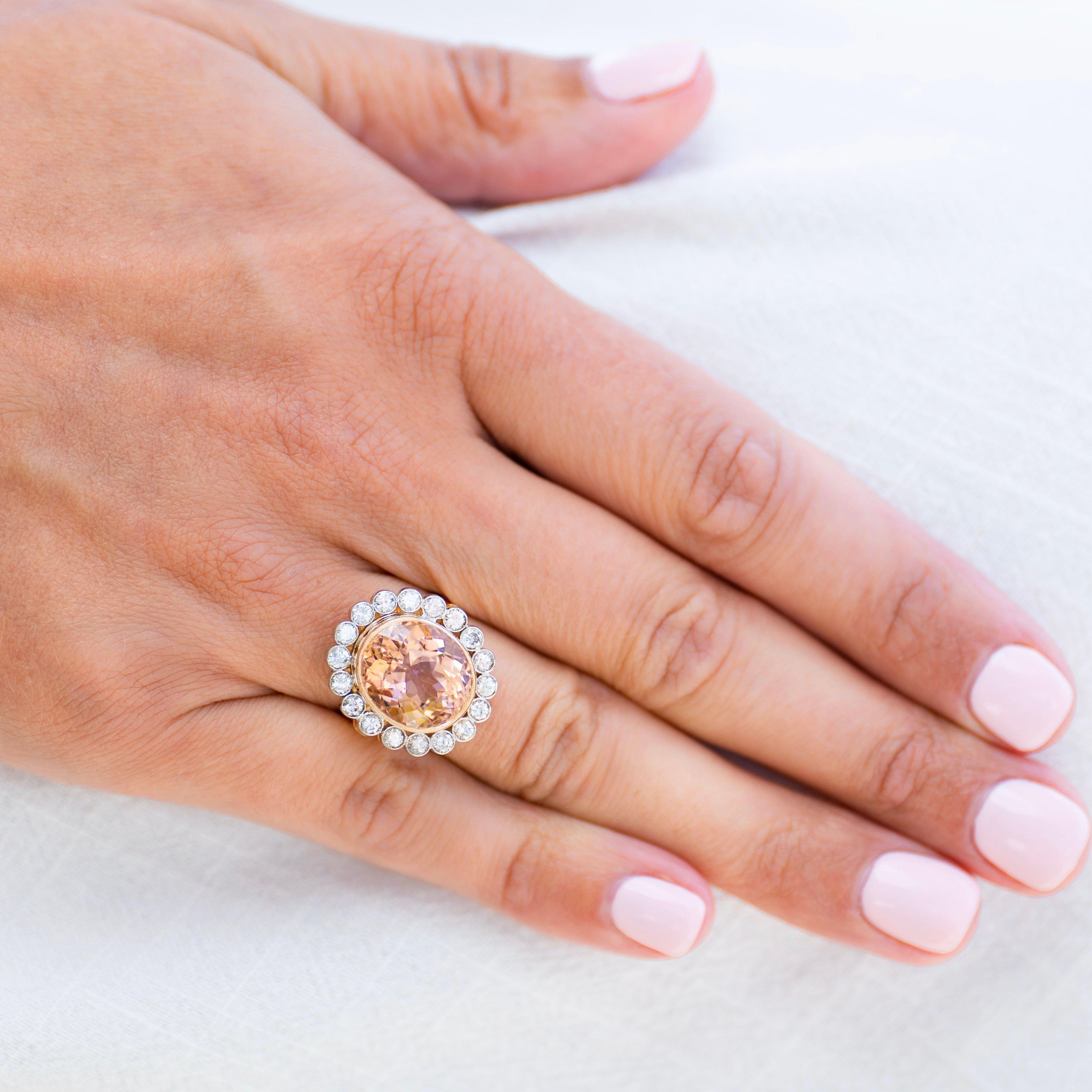 Incredible Midcentury 1950s French 18 Carat Rose Gold Morganite and Diamond Ring 2