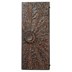 Retro Incredible Mid-Century Large Brutalist Copper Sunburst Door with Large Handle