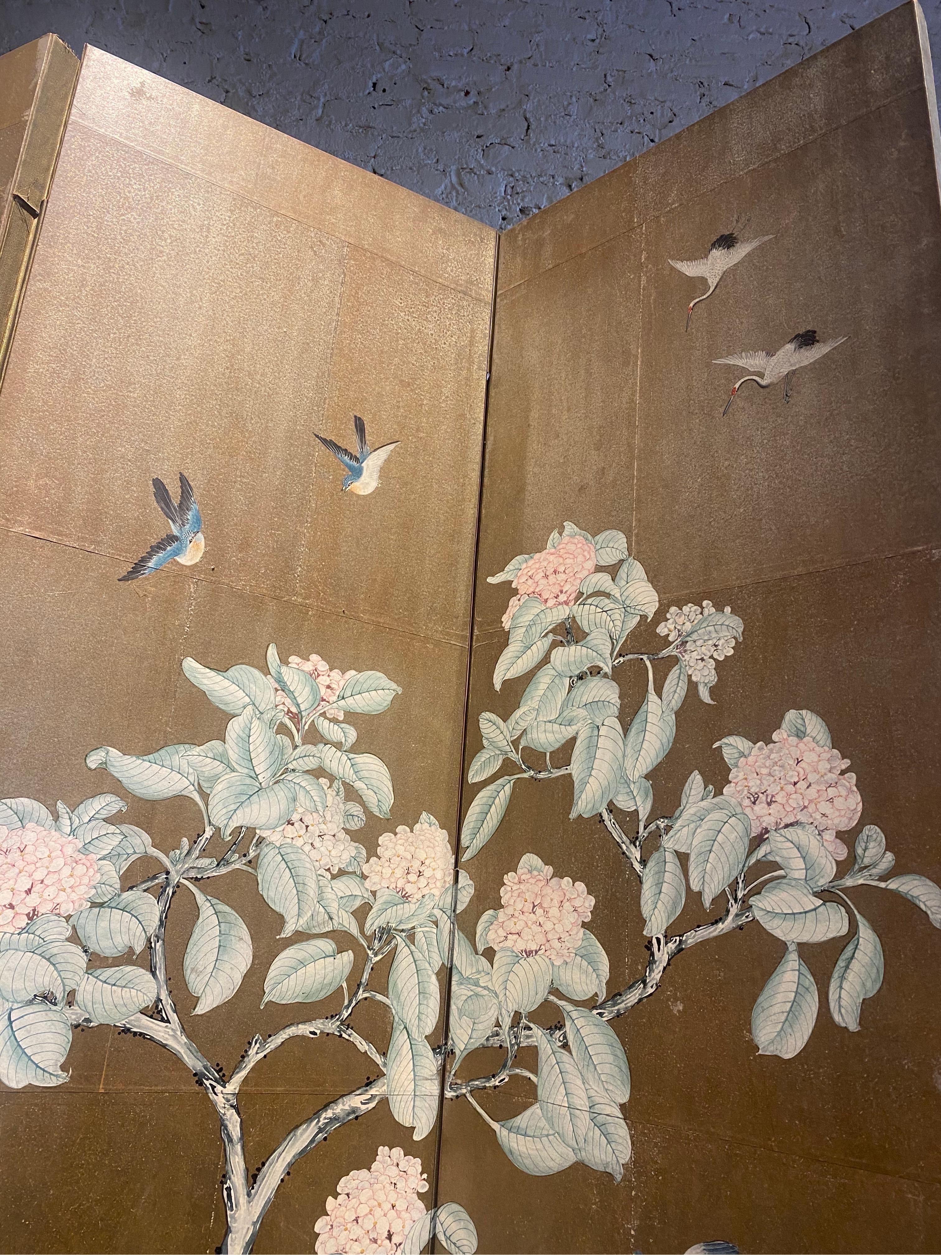 Incredible Midcentury 8-Panel Hand Painted Gold Leaf Screen 7