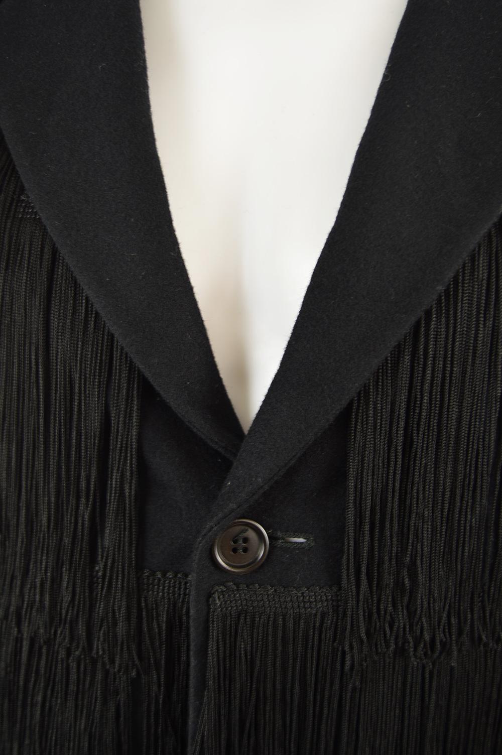 Incredible Moschino Men's Vintage Fringed Black Wool Blazer Jacket, 1990s 1