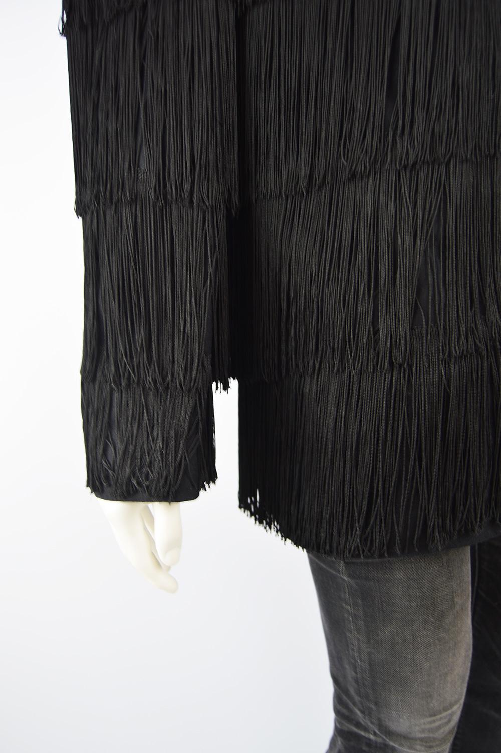 Incredible Moschino Men's Vintage Fringed Black Wool Blazer Jacket, 1990s 2