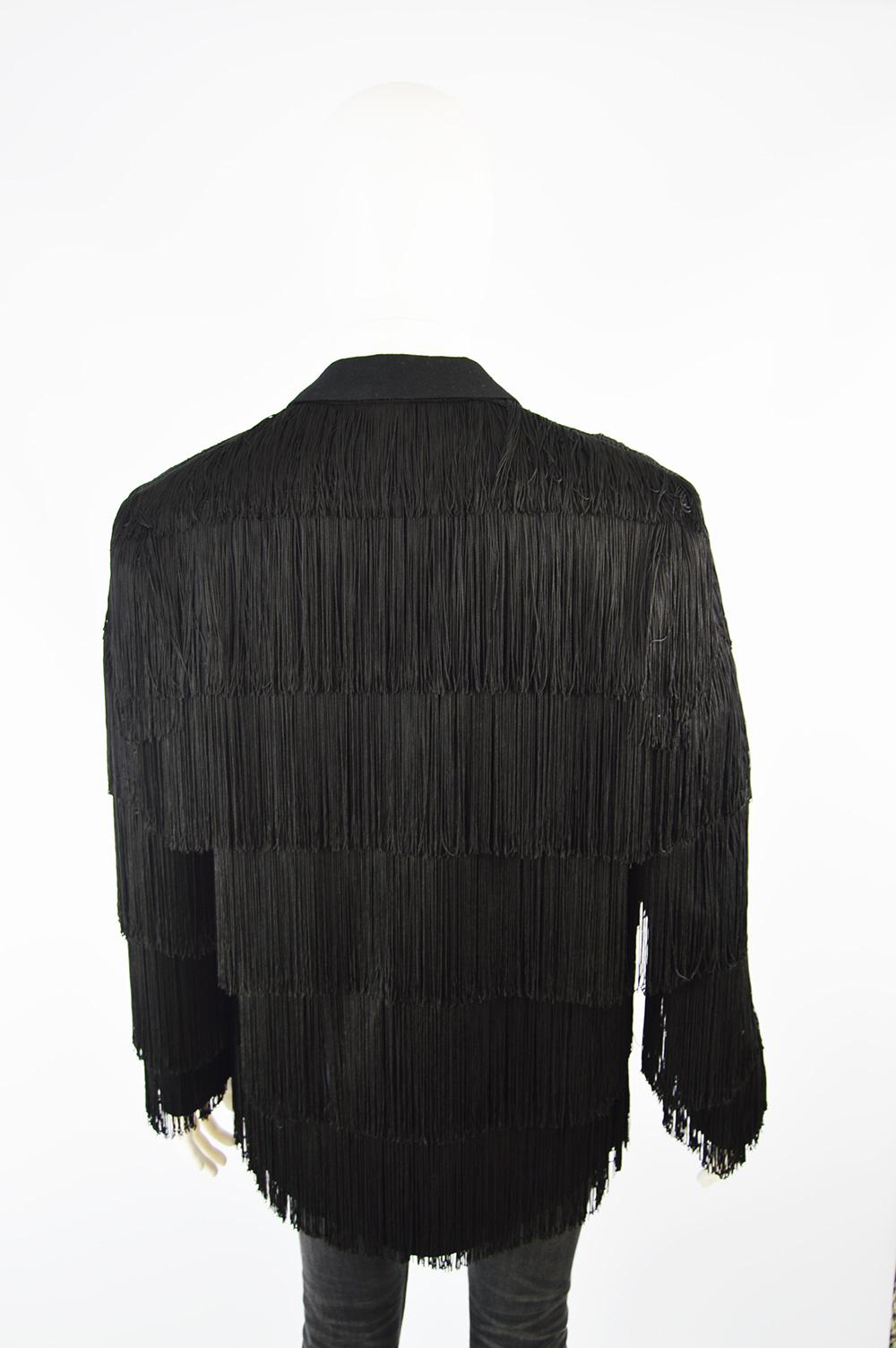 Incredible Moschino Men's Vintage Fringed Black Wool Blazer Jacket, 1990s 4