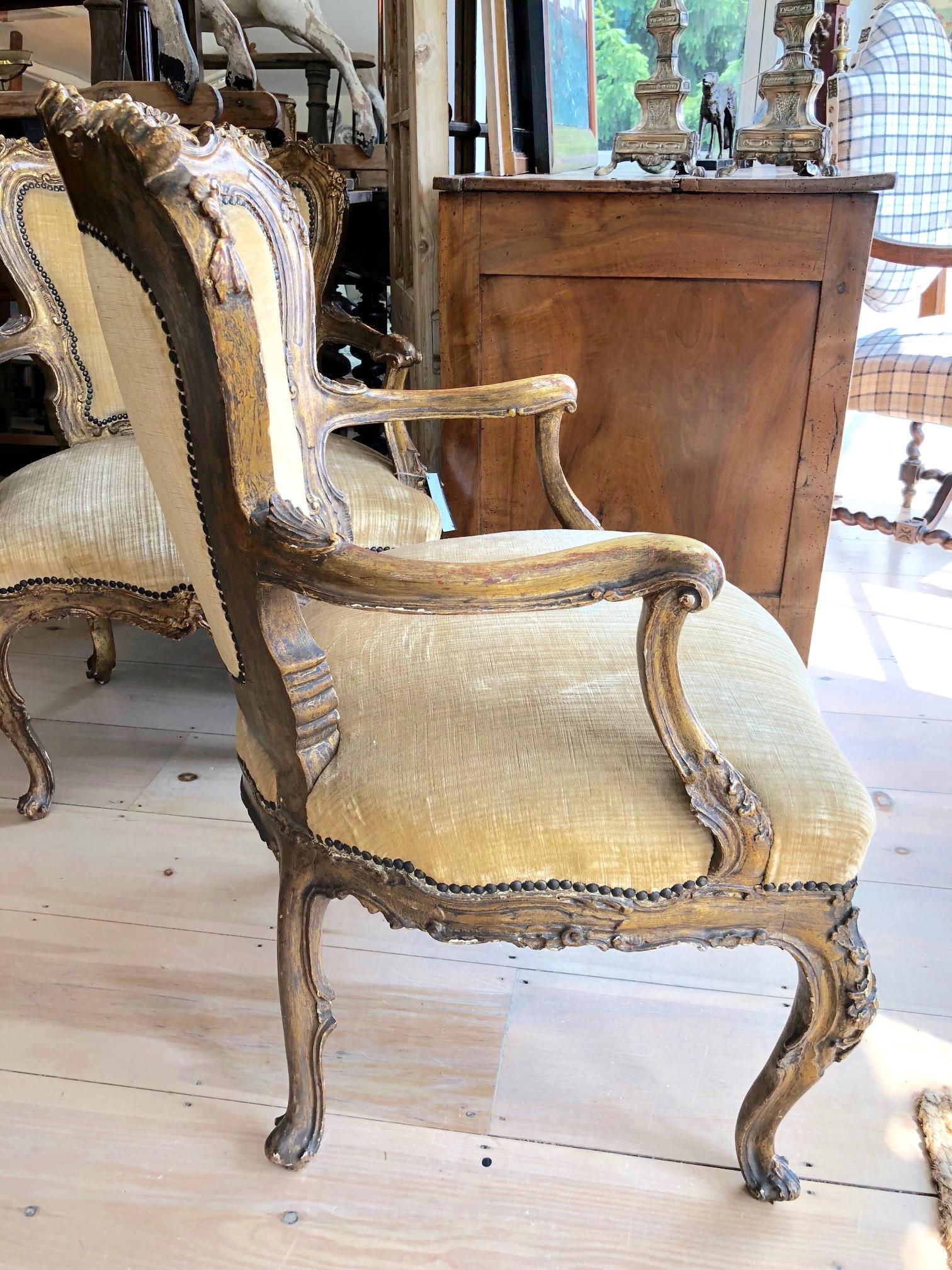 Louis XVI Incredible Museum Quality Pair of Lacquer and Giltwood Carved French Armchairs