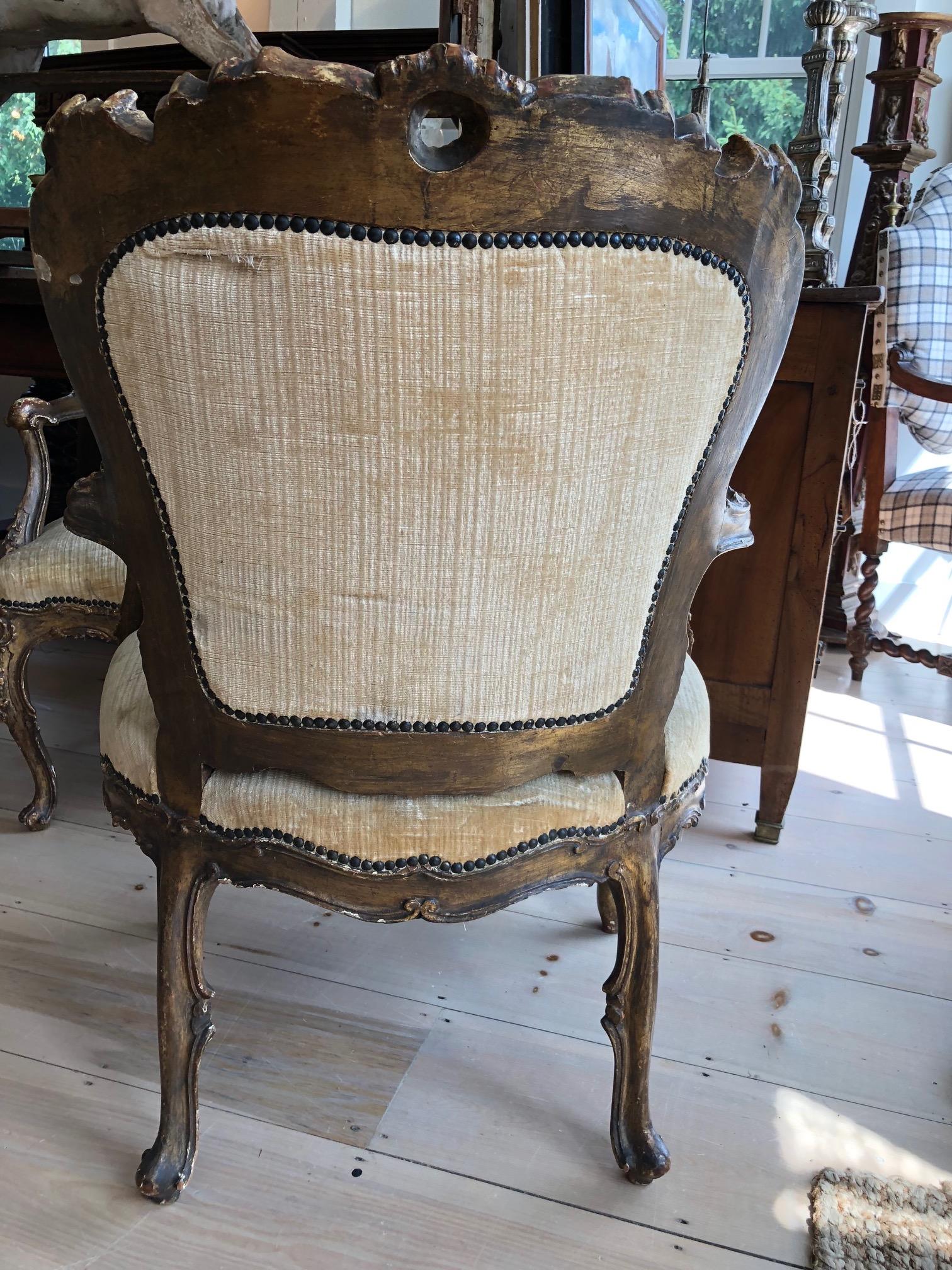 Incredible Museum Quality Pair of Lacquer and Giltwood Carved French Armchairs 1