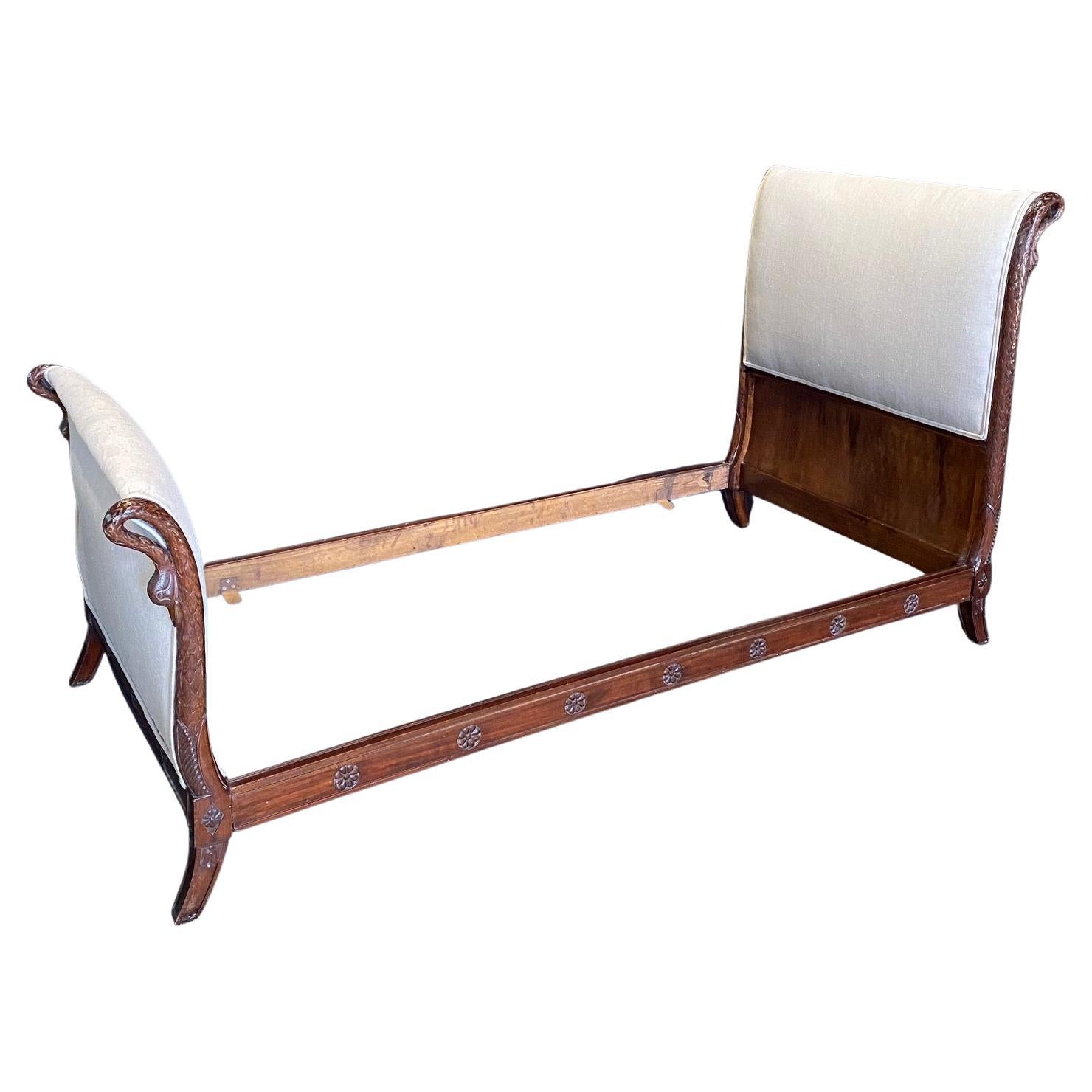 Incredible Neoclassical French Empire Swan Neck Daybed or Single Bed For Sale