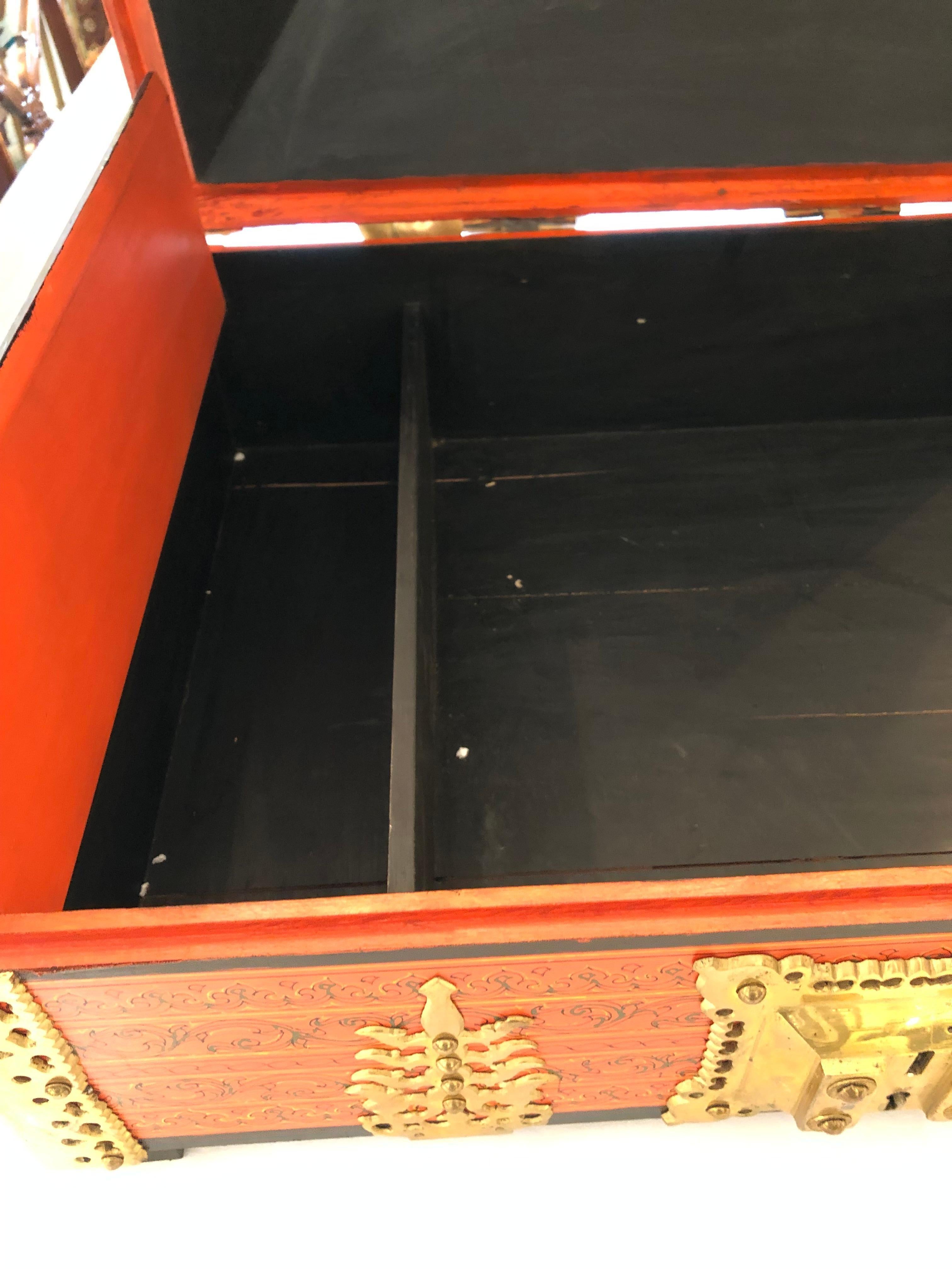 Incredible Ornate Hermes Orange and Brass Triangular Shaped Treasure Box In Good Condition In Hopewell, NJ