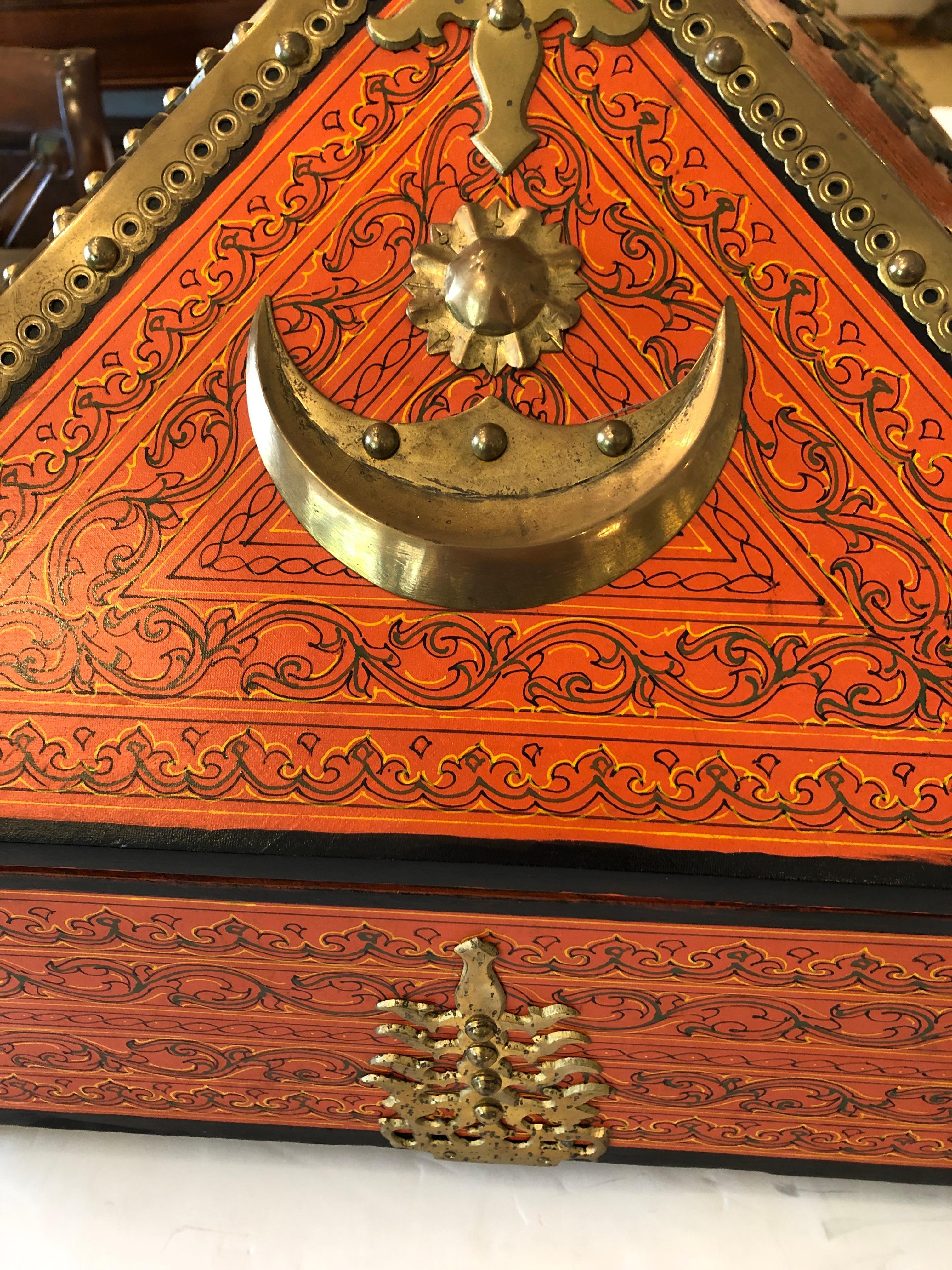 Incredible Ornate Hermes Orange and Brass Triangular Shaped Treasure Box 2