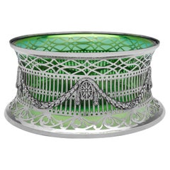 Incredible oversized antique sterling silver dish ring with green glass - 1913