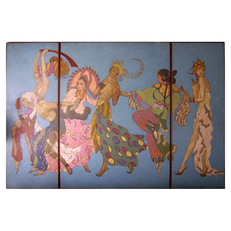 Unglaubliche übergroße Art-Déco-D Triptychon-Tafel „Ballet Russe“ im Angebot