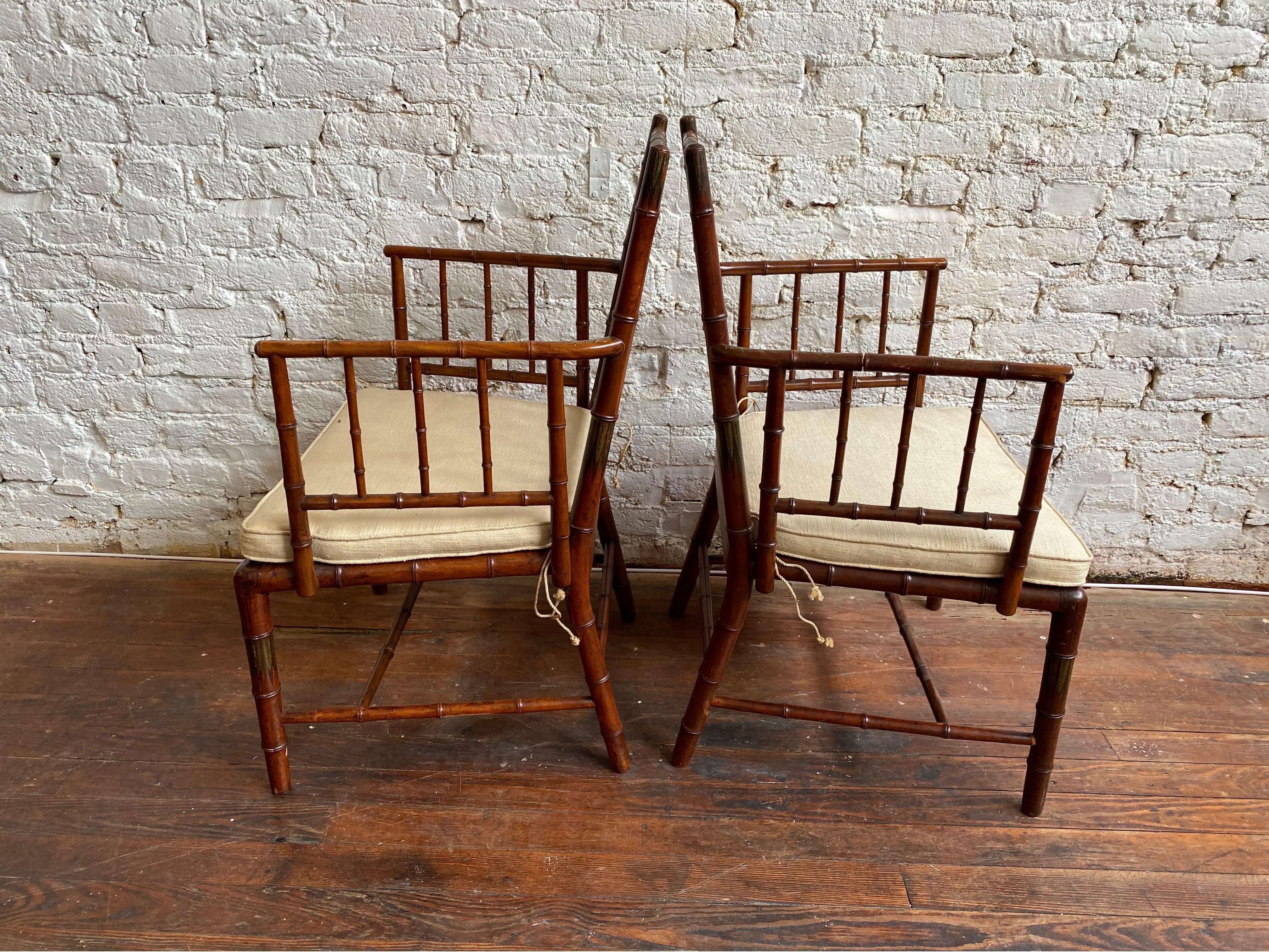 Incredible Pair of Faux Bamboo Chairs with Polychrome Paint Decoration 3