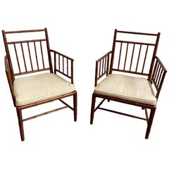 Incredible Pair of Faux Bamboo Chairs with Polychrome Paint Decoration