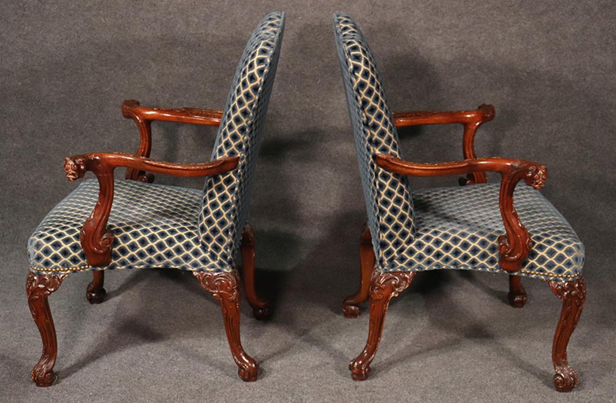 Incredible Pair of Carved Mahogany Lion Head English Regency Lounge Armchairs 2