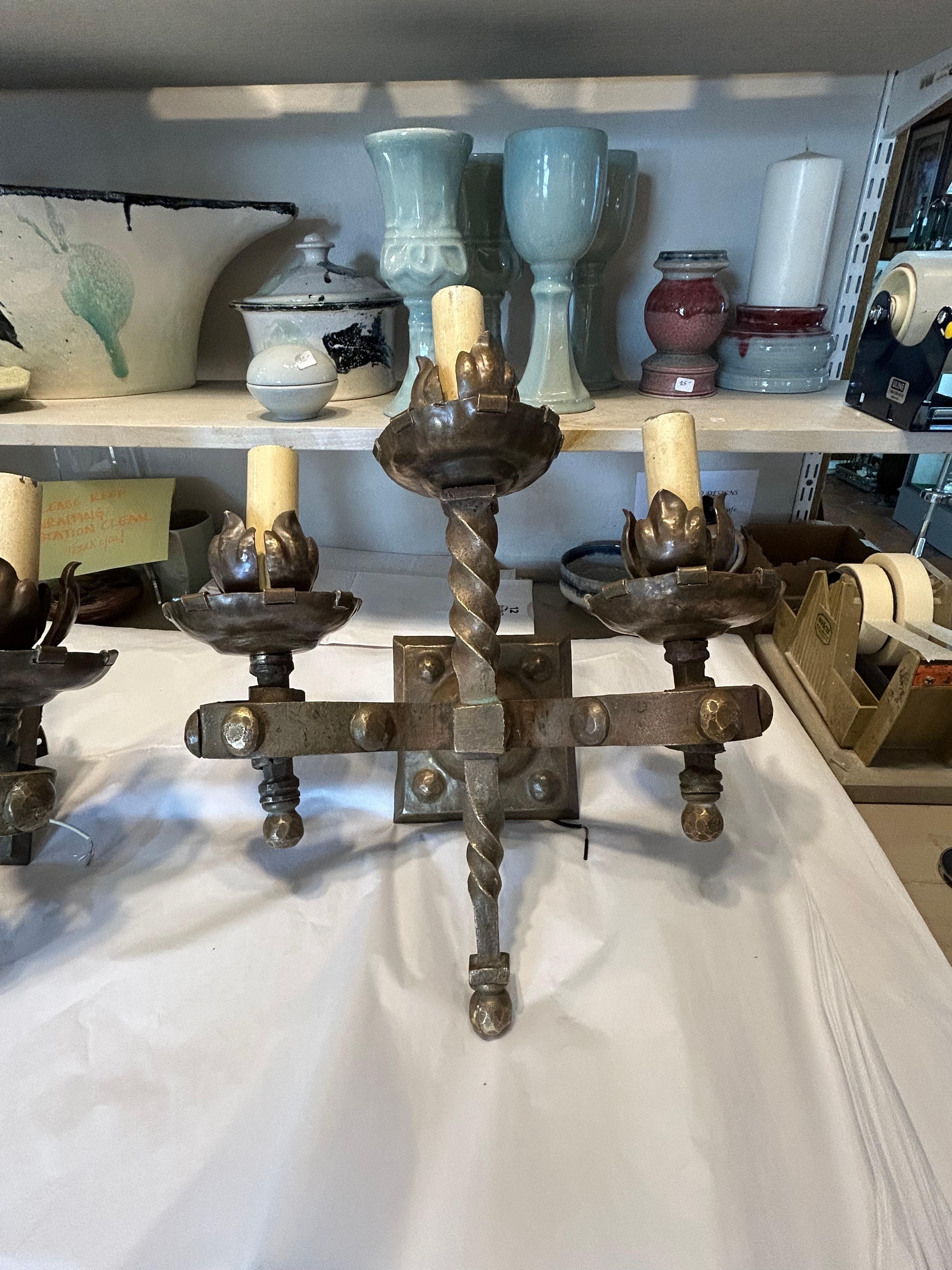 Incredible Pair of Antique French Heavy Bronze Gothic Sconces For Sale 6