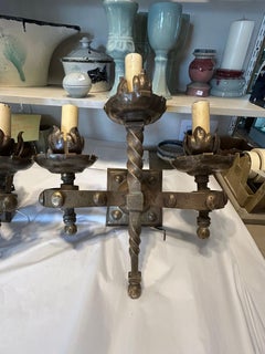 Incredible Pair of Antique French Heavy Bronze Gothic Sconces