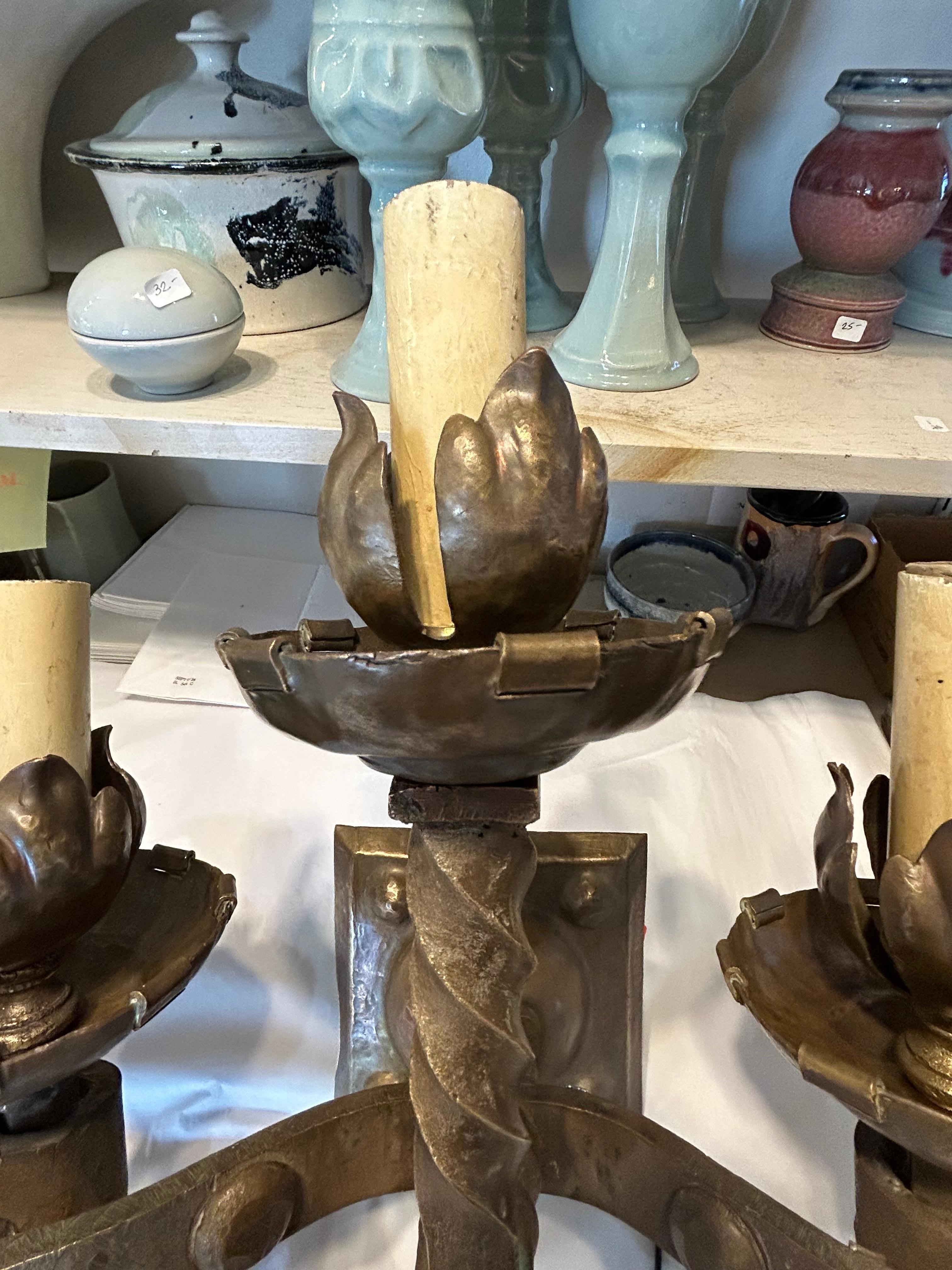 Incredible Pair of Antique French Heavy Bronze Gothic Sconces In Good Condition For Sale In Hopewell, NJ