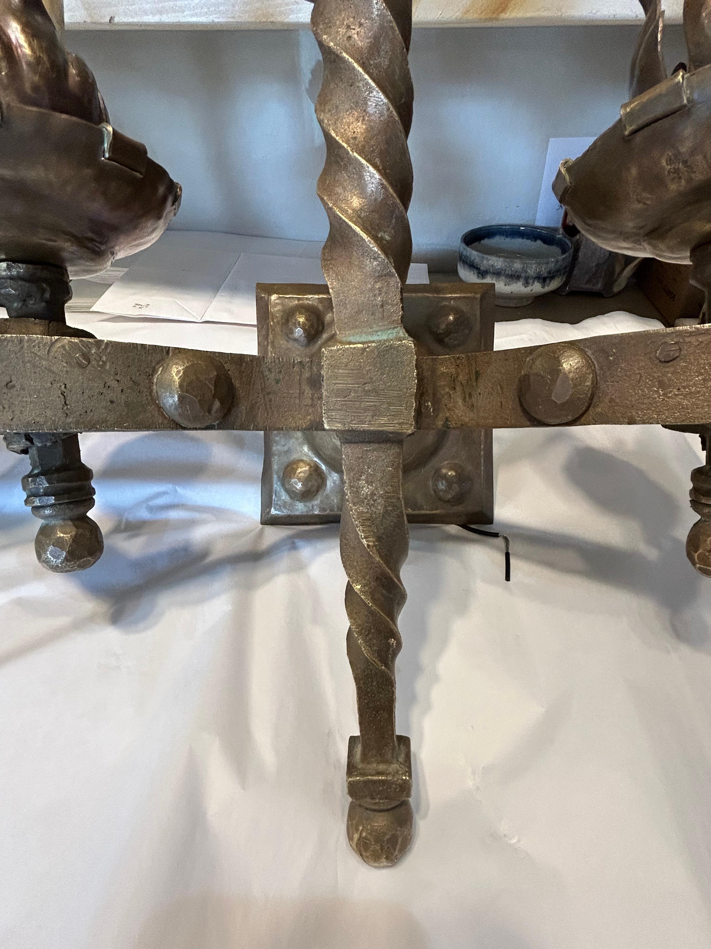 Early 20th Century Incredible Pair of Antique French Heavy Bronze Gothic Sconces For Sale