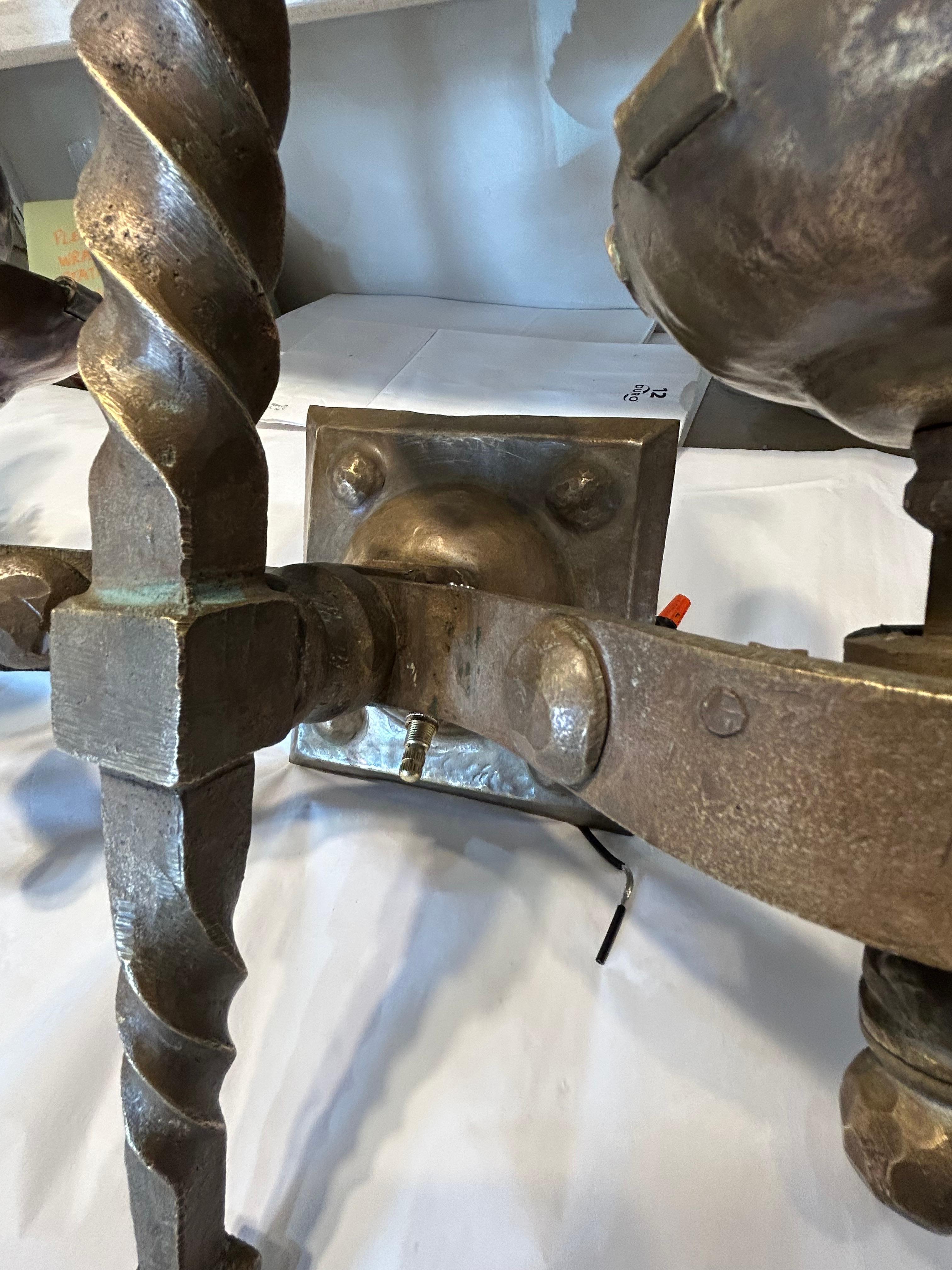 Incredible Pair of Antique French Heavy Bronze Gothic Sconces For Sale 2