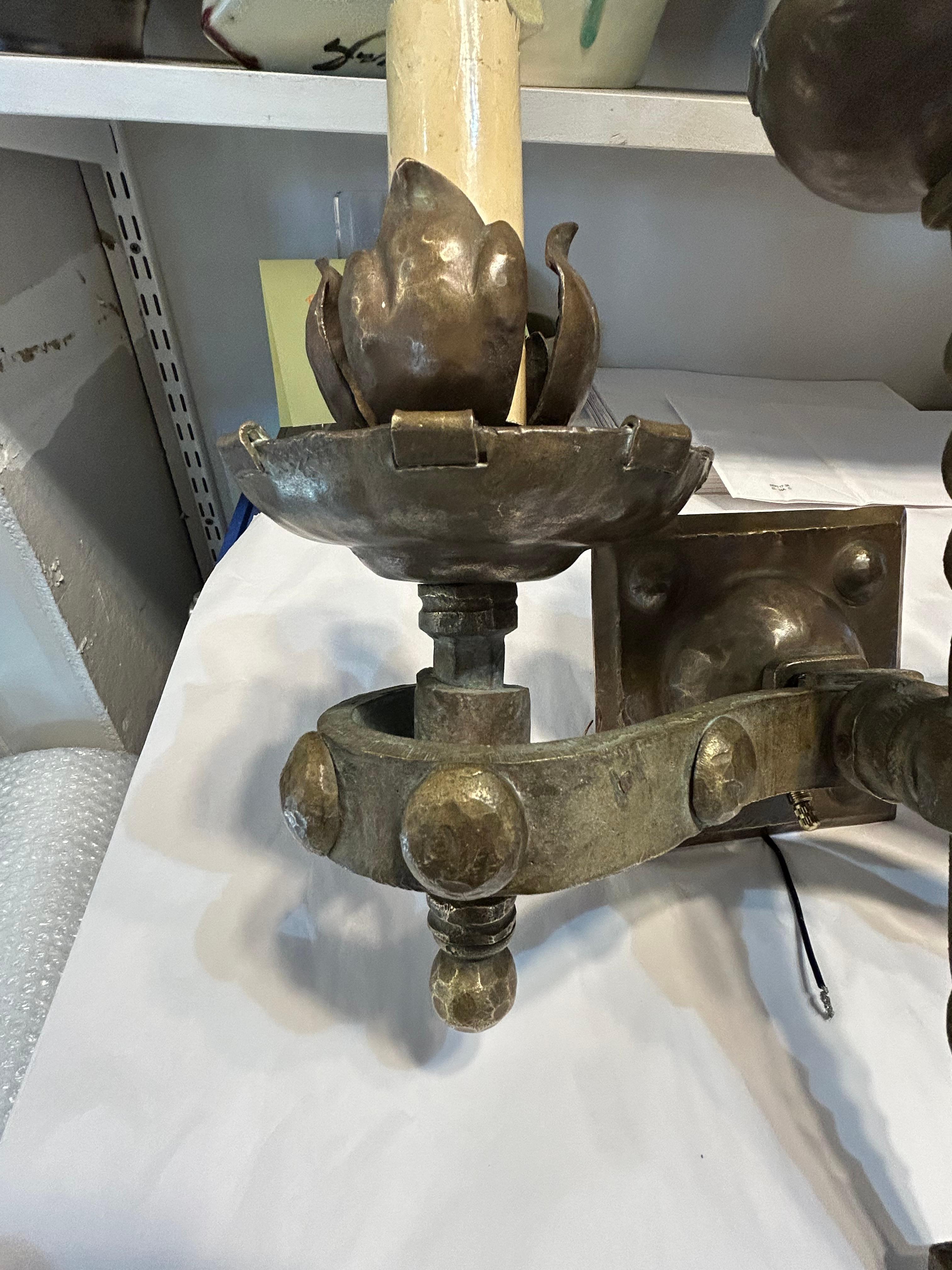 Incredible Pair of Antique French Heavy Bronze Gothic Sconces For Sale 4