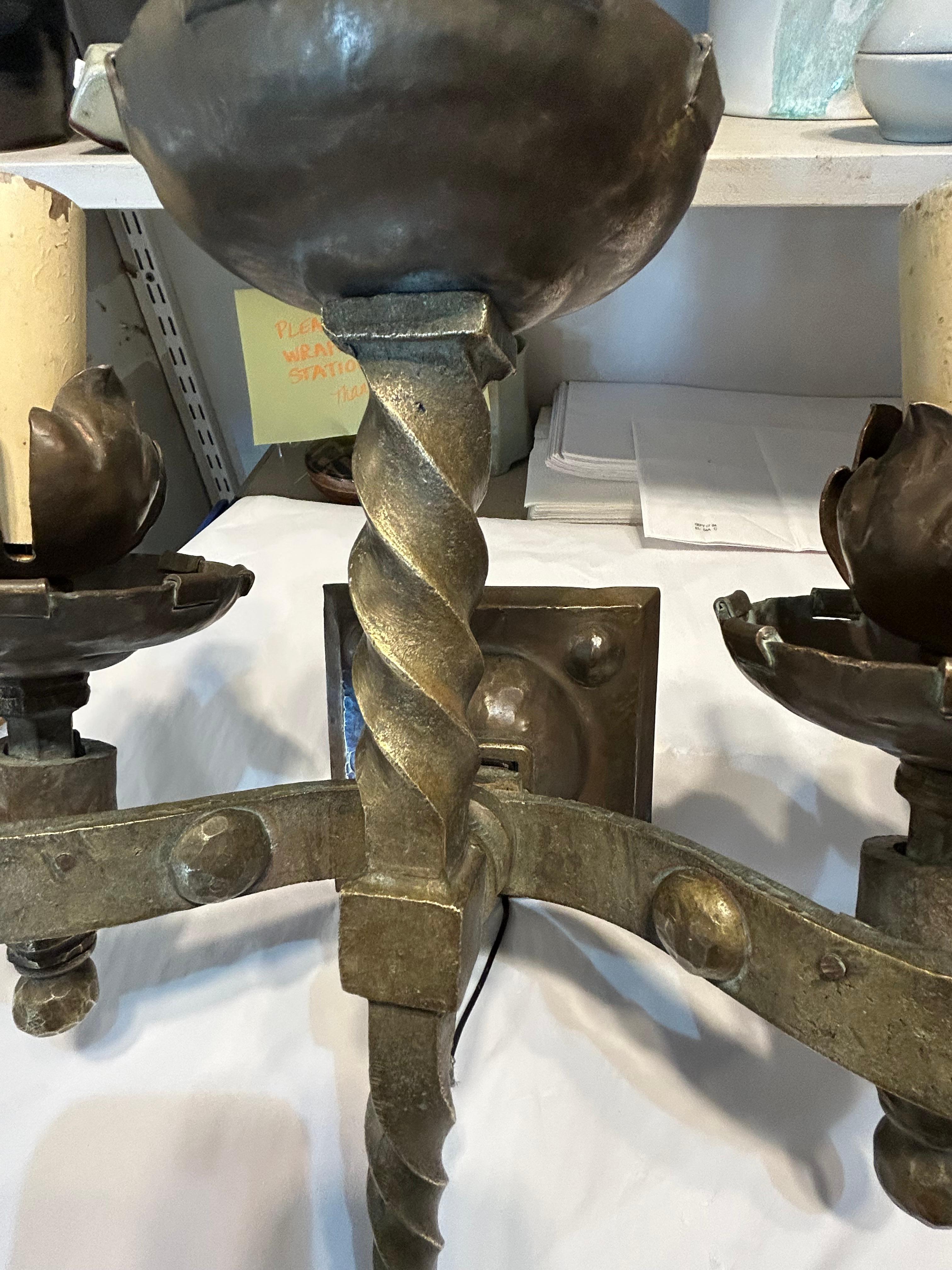 Incredible Pair of Antique French Heavy Bronze Gothic Sconces For Sale 5