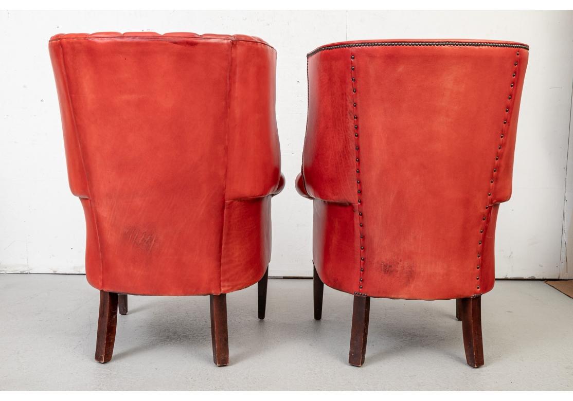 Incredible Pair Of Compatible Lipstick Red Leather Wing Chairs For Sale 8