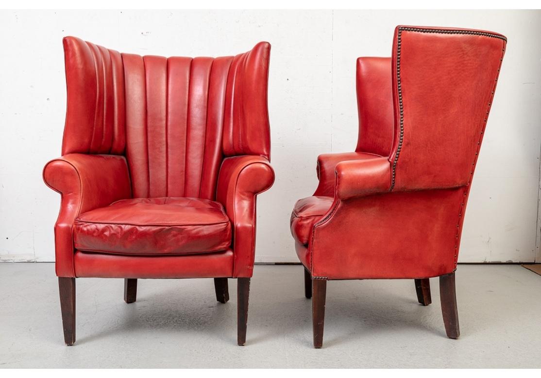 20th Century Incredible Pair of Compatible Lipstick Red Wing Chairs