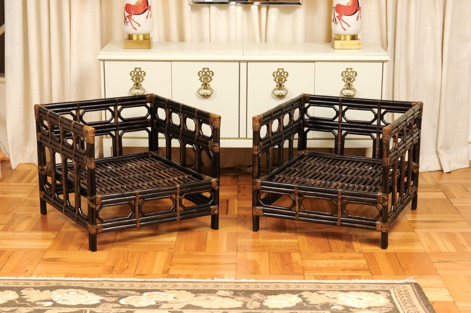Incredible Pair of Cordovan Tortoiseshell Emperor's Cube Loungers, circa 1970 For Sale 5