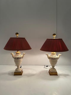 Incredible Pair of European Ceramic Pierced Table Lamps with Animal Head Handles
