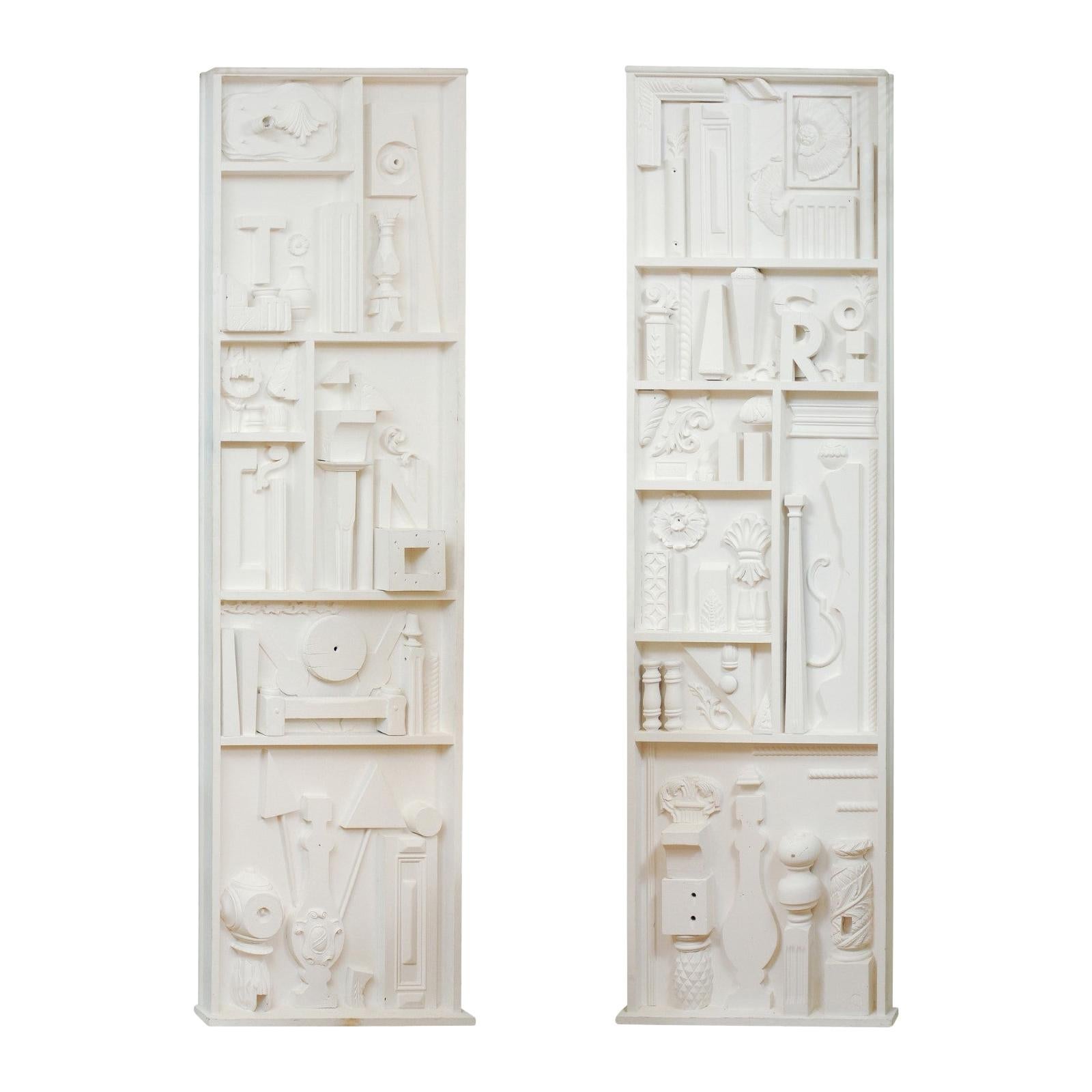 Incredible Pair of Found Objects Sculpture Panels After Louise Nevelson For Sale